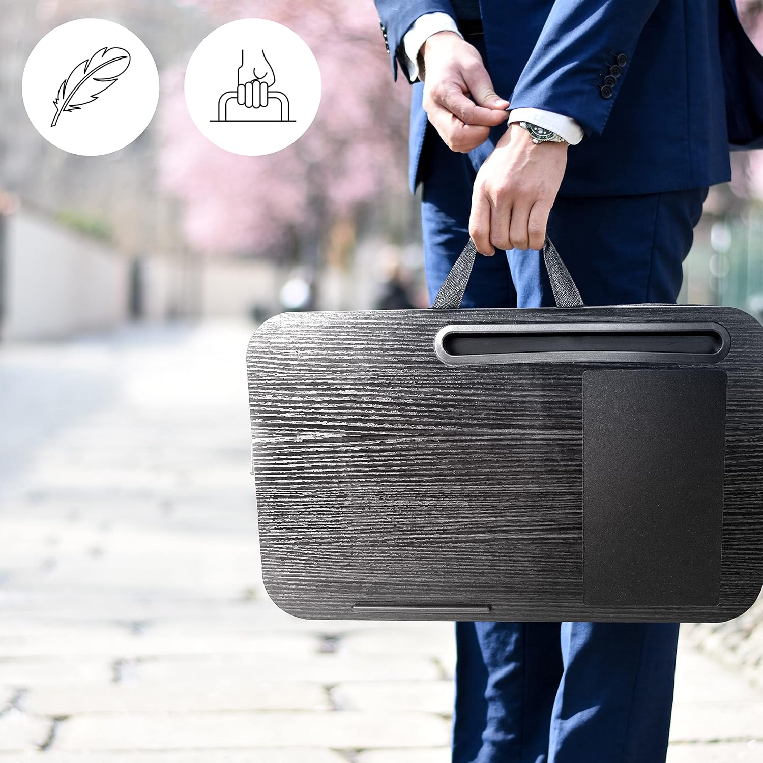 Duronic Laptop Tray with Cushion DML422 | Ergonomic Lap Desk for Bed, Sofa, Car | Built-in Tablet Holder & Mouse Pad| Foam Cushion Support | Brown | Portable Design with Carry Handle| for Home/Office