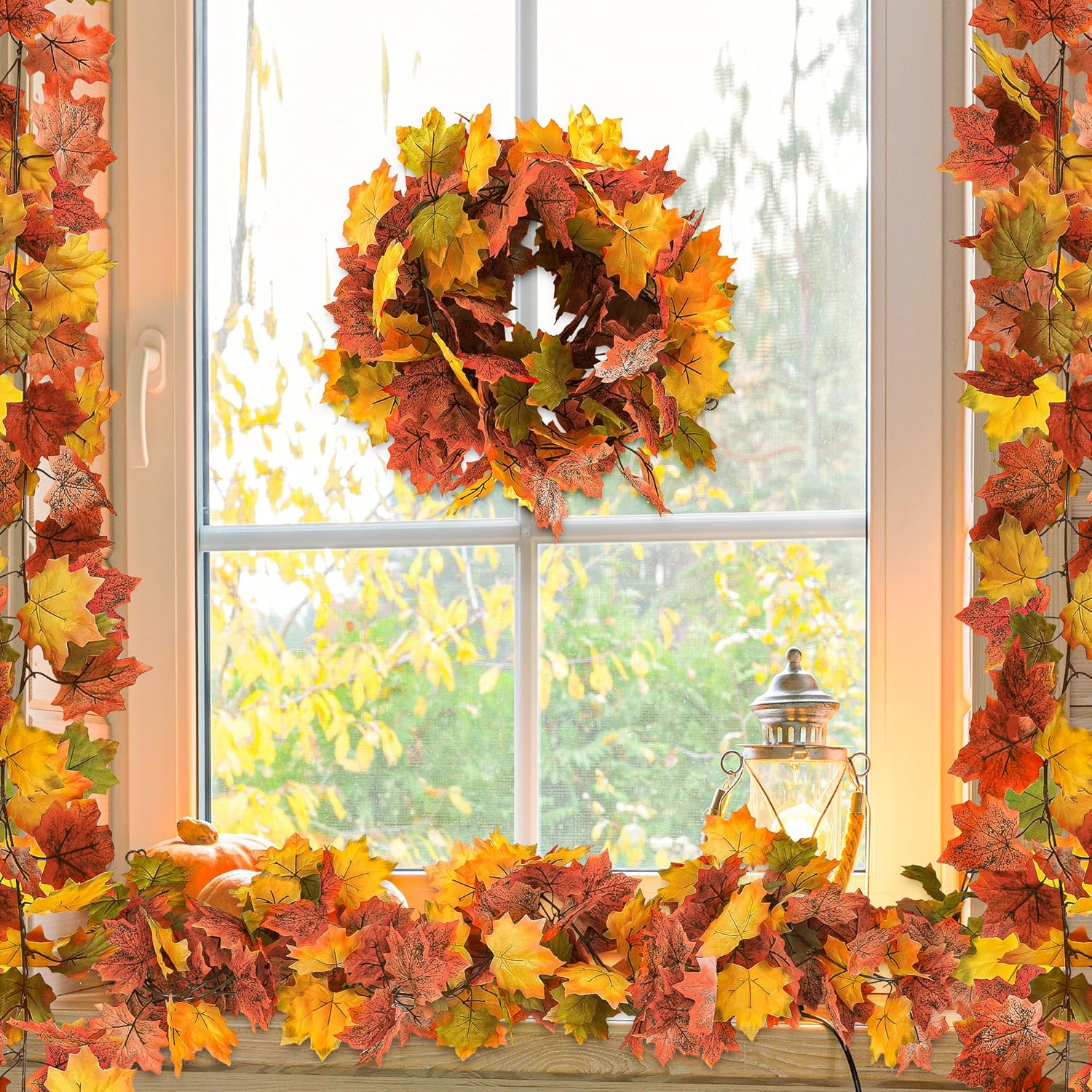 Helimoto Maple Leaf Garland, 8 Pack 47.2 FT Hanging Fall Garland, Artificial Maple Outdoor Autumn Leaves Garlands, Fall Decorations for Home Thanksgiving Decor Wedding Party Wall Fireplace Mantle