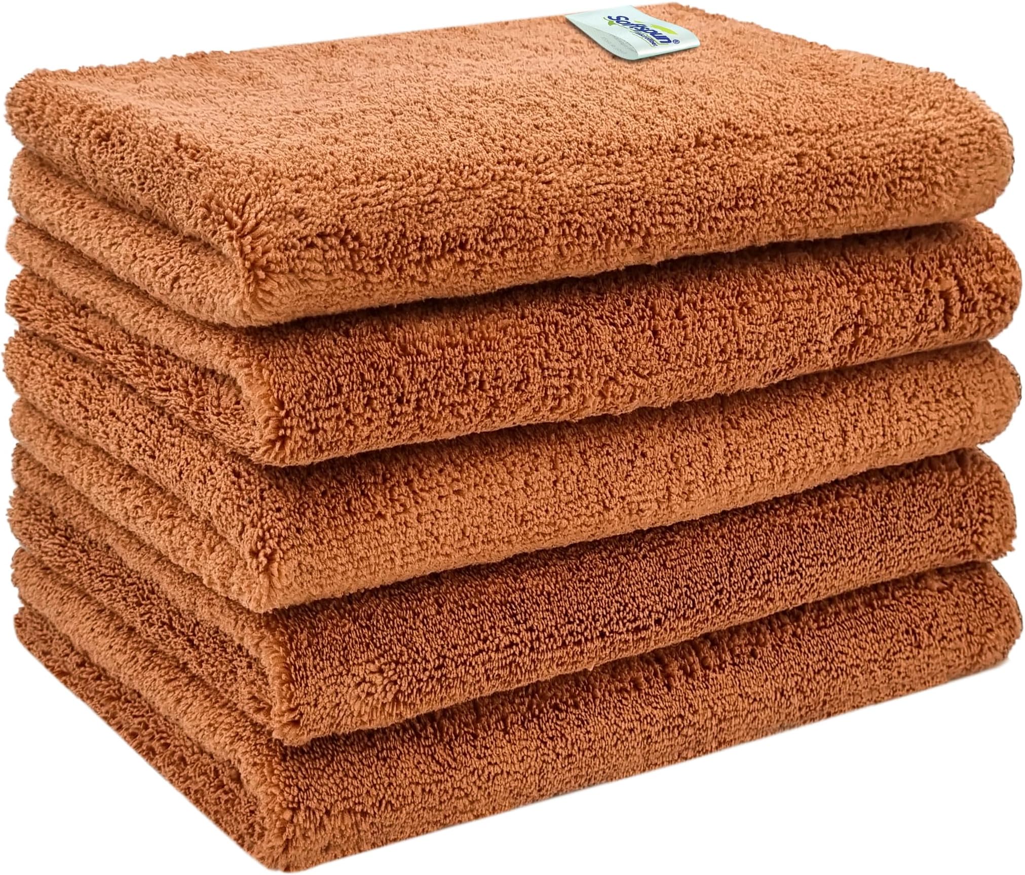 SOFTSPUN Microfiber High Loop Cleaning Cloths, 40x60 cms 5 pcs Towel Set 380 GSM (Brown). Thick Lint & Streak-Free Multipurpose Cloths.