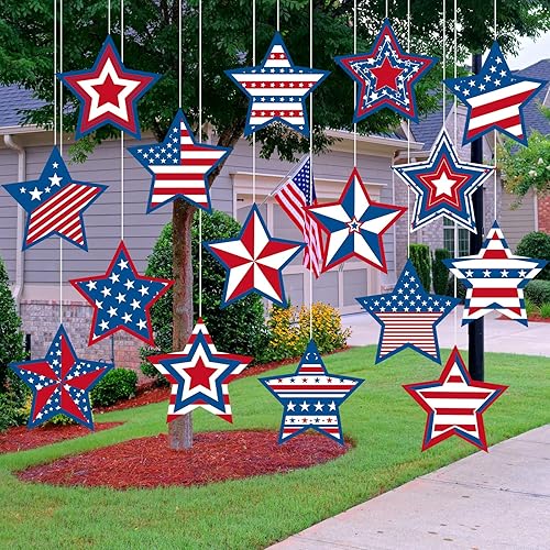 Ferraycle 16 piezas de decoraciones patrióticas para el 4 de julio, adornos colgantes para el Día de los Caídos, grandes, estrella roja, blanca,