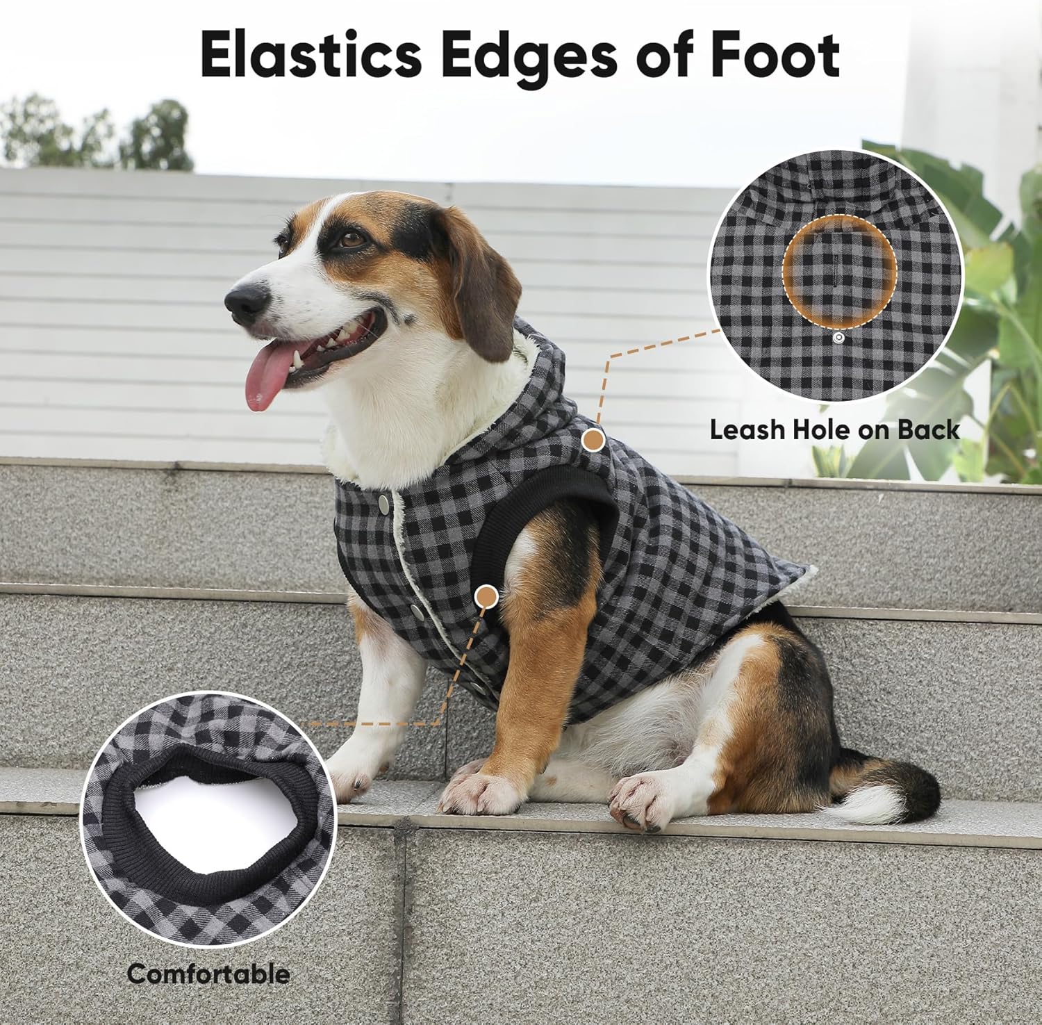 Vecomfy Fleece Lining Dog Hoodie for Medium Dogs Extra Warm Plaid Sweater with Drawstring Hooded Coats in Winter Doggie Jacket,Black L