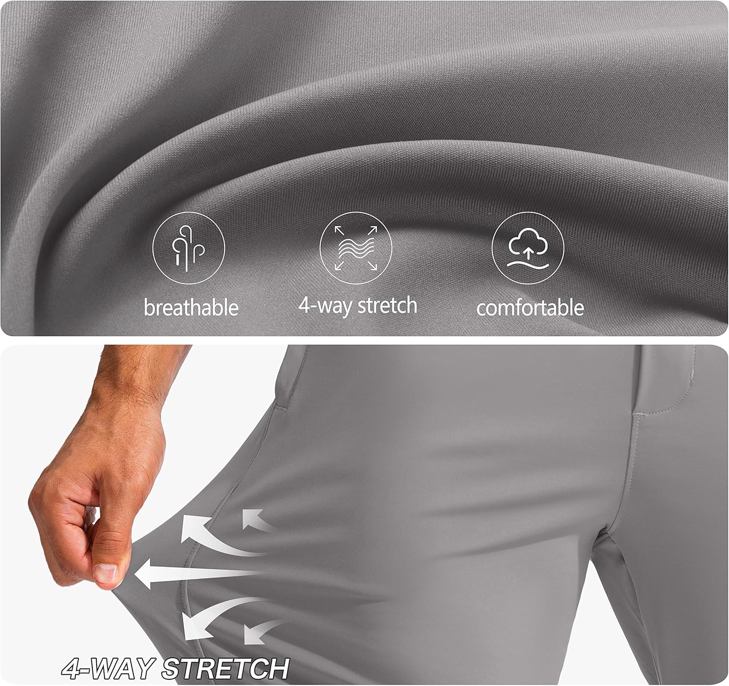 Pudolla Men's Golf Pants Stretch Sweatpants with Zipper Pockets Slim Fit Work Casual Joggers Pants for Men - Image 5