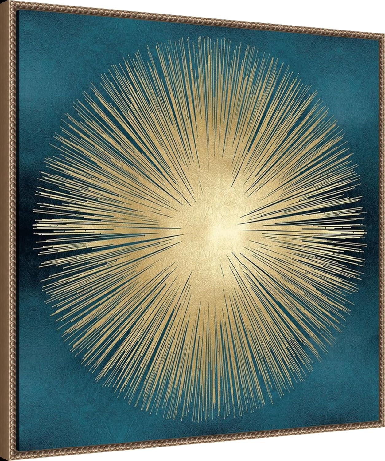 Amanti Art Framed Canvas Wall Art 30x30 Sunburst Gold on Teal I by Abby Young, Framed Wall Art Canvas, Abstract Artwork, Traditional Decor, Large Poster Painting for Living Room, Bedroom, Bathroom,