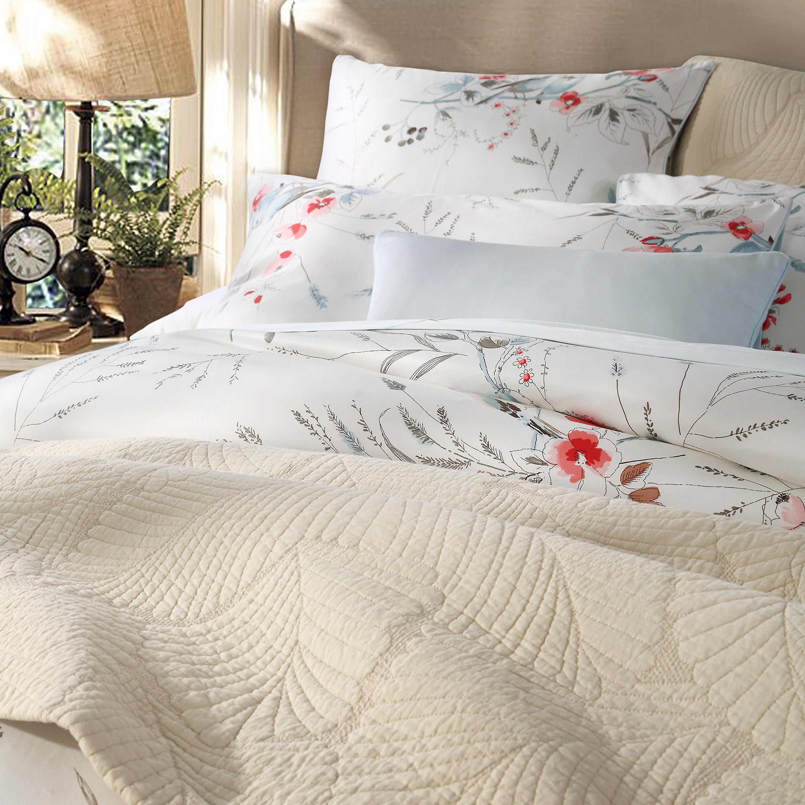 USTIDE Rustic Floral Birds Bedding Set Cozy Cotton Egyptian Duvet Cover Set Blossom 3 Pieces Quilt Cover Set including 2Pillowcases,Home Decoration,Super King - Image 3