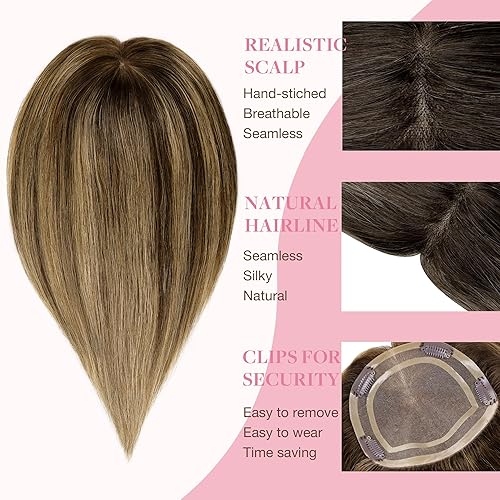 Miniatura 2 de GOO GOO Toppers de cabello humano para mujer, postizo para cabello fino, sin flequillo, base superior mono de 5 x 5 pulgadas, clip invisible, negro