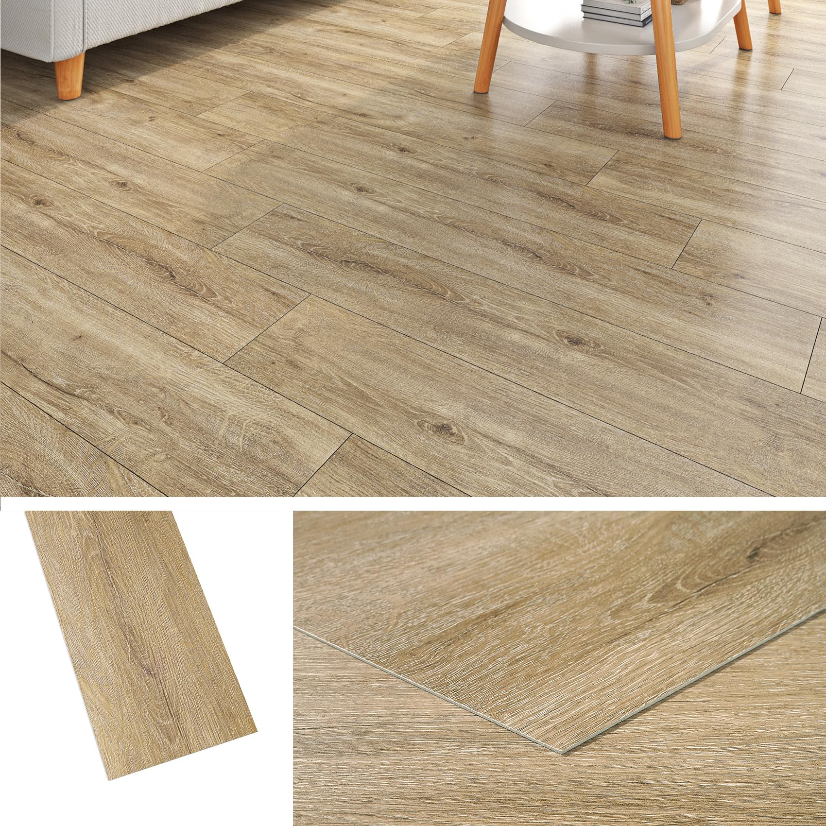 Livelynine Pavimento PVC Adesivo Effetto Legno - Listoni Finto Parquet Laminato 90x15 Pavimento Adesivo Legno Quercia Piastrelle Adesive Pavimento Bagno Cucina Linoleum per Pavimenti Chiaro, 18 Pezzi