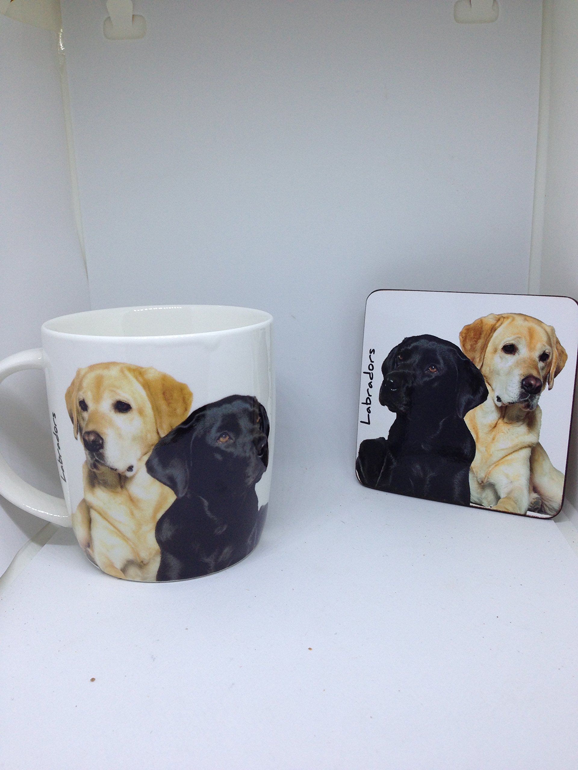 Royal County - Labradors mug and coaster set (Black/Yellow) - image of dog on both
