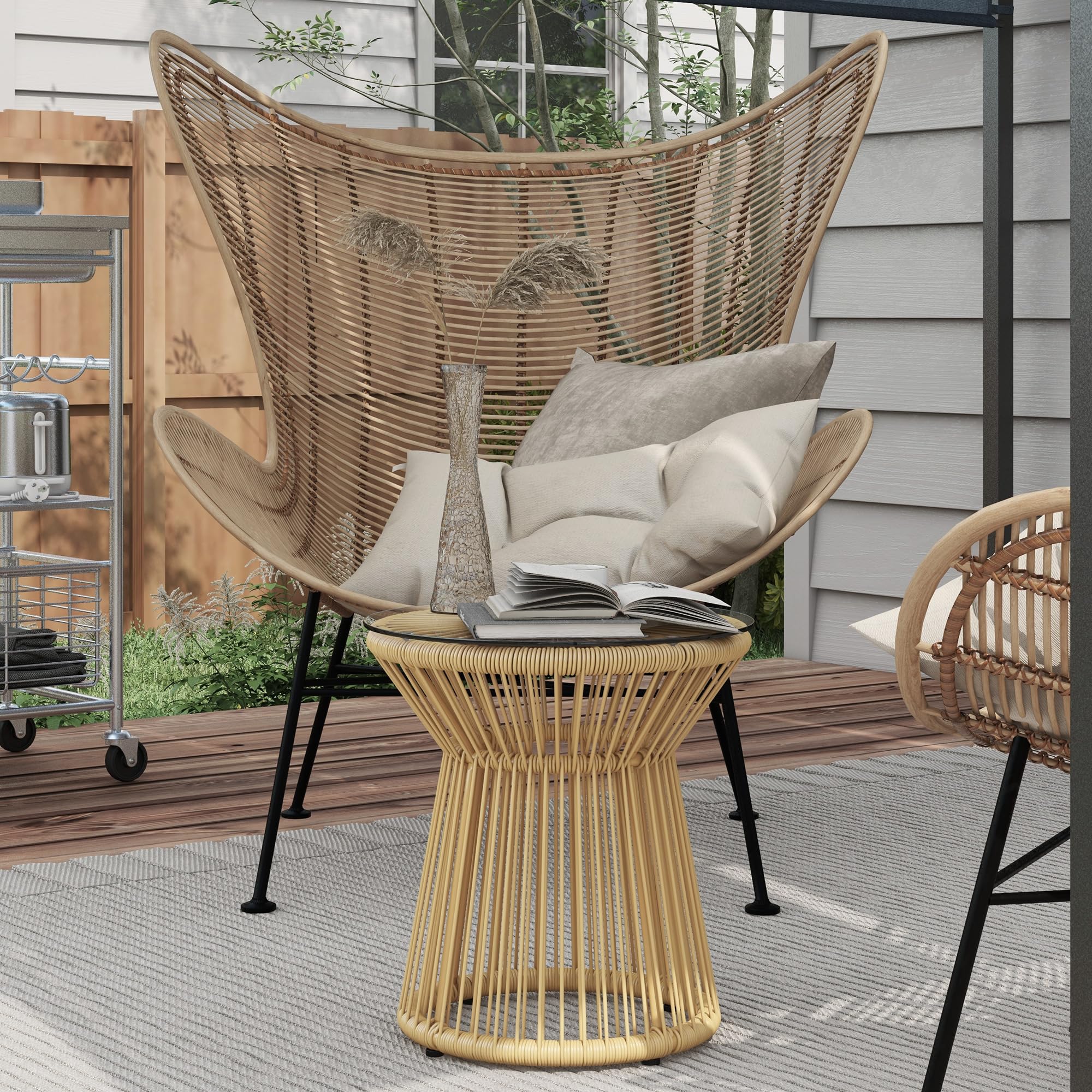 Outsunny Table de Jardin Ronde en résine tressée Imitation rotin, Plateau en Verre trempé Ø 40 cm, Beige