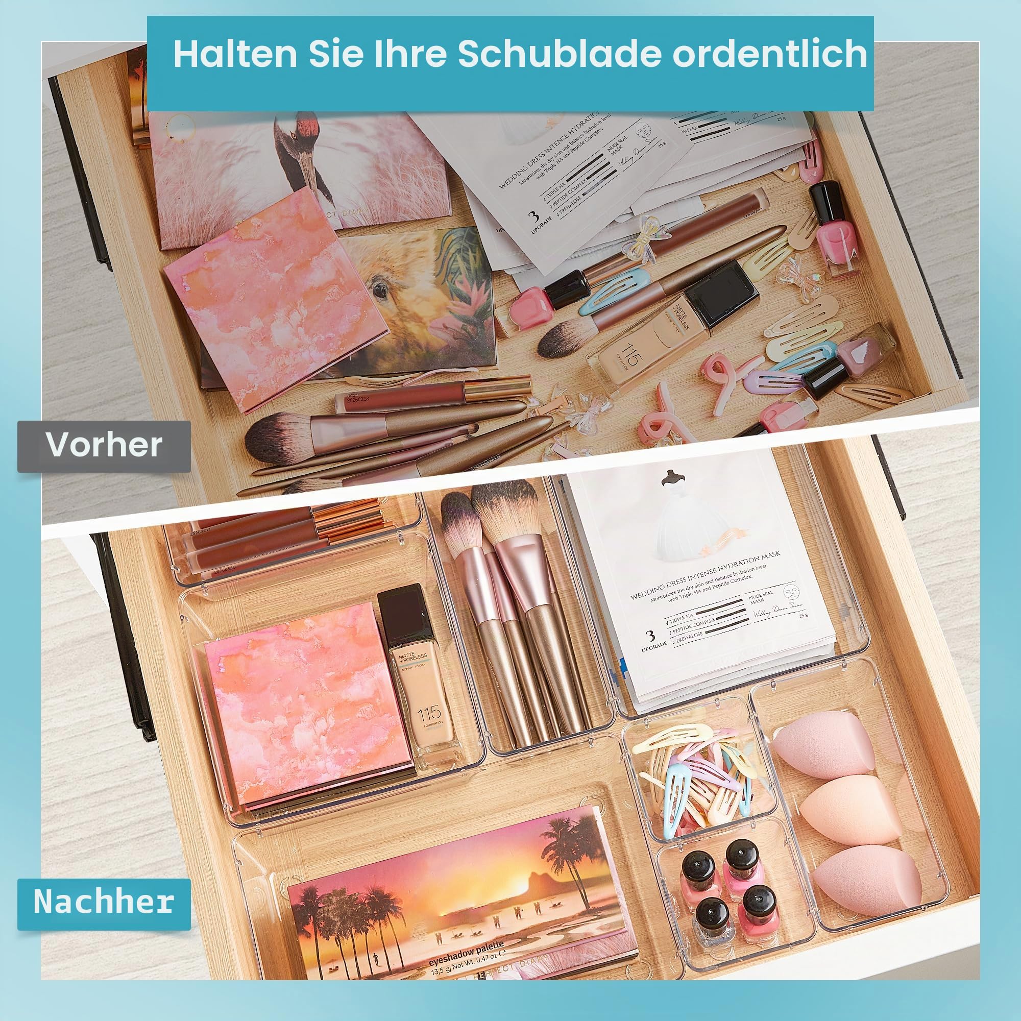 Vtopmart 28 Stücke Schubladen Organizer mit 4 Größen, Schminktisch Organizer, Organizer Schublade, Organizer Tabletts für Küchen, Schmuck, Schlafzimmer, Büro