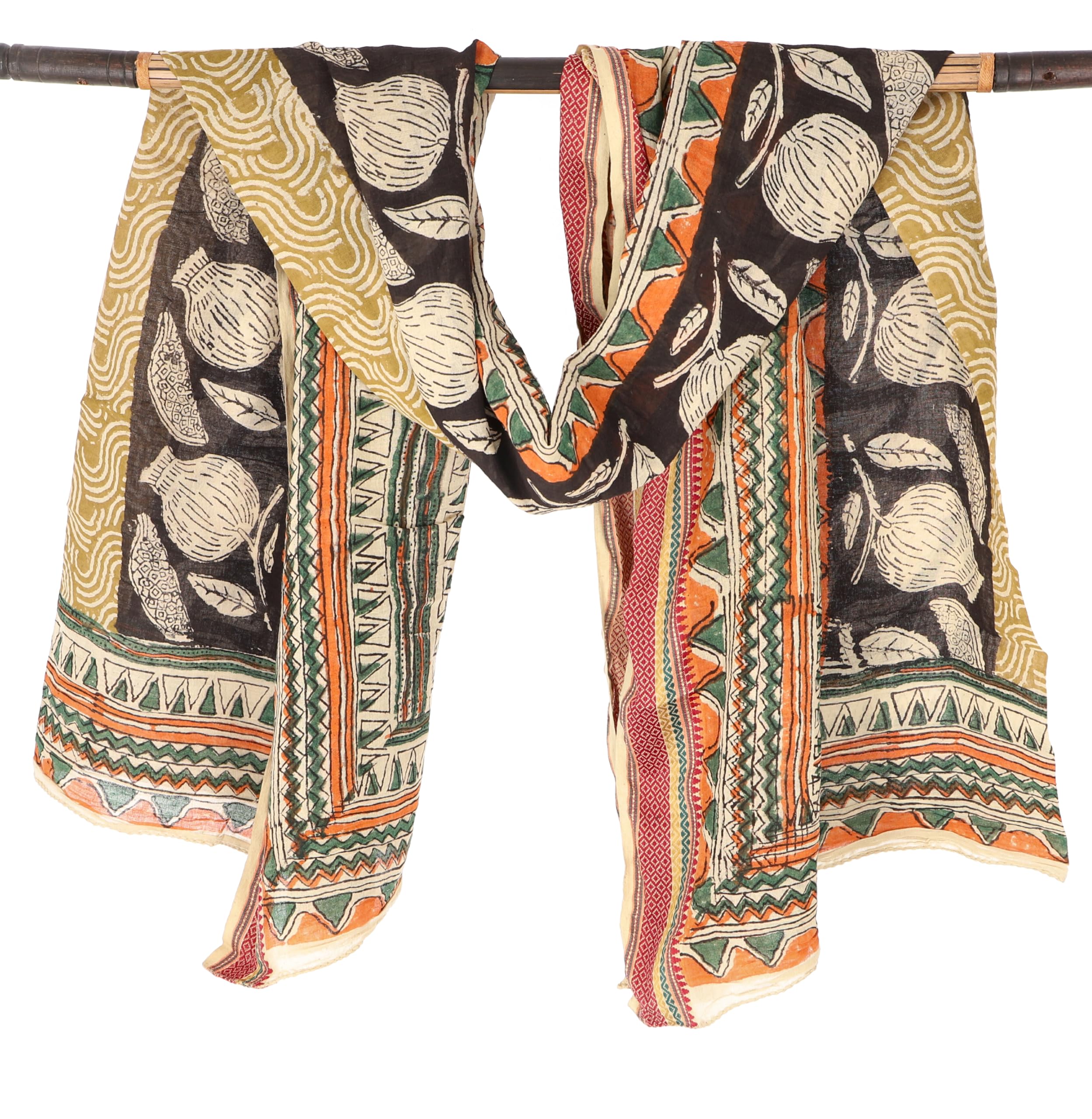 GURU SHOP Pareo ligero, pareo, sarong, paño de algodón estampado a mano, con cenefa tejida – marrón/oxidado, hombre/mujer, multicolor, algodón, tamaño: talla única, 190 x 120 cm, multicolor, Talla