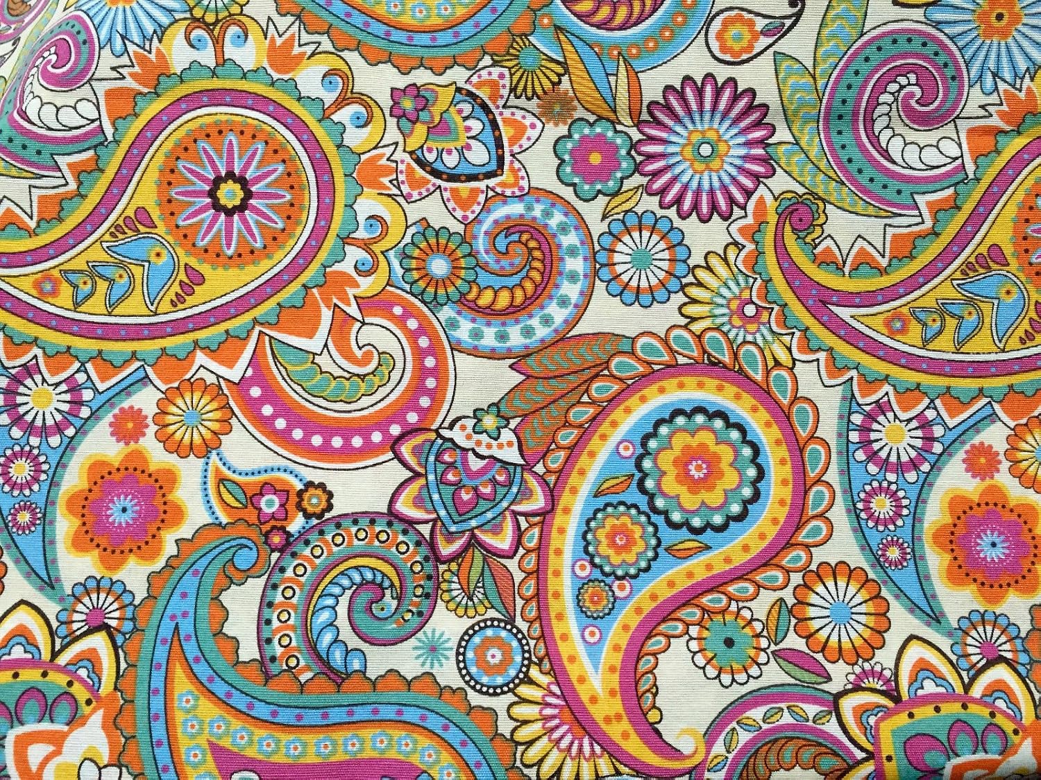 Pink Cream Paisley Upholstery Curtain Cotton Fabric Material Floral Paisley Print -140Cm (55") Wide -