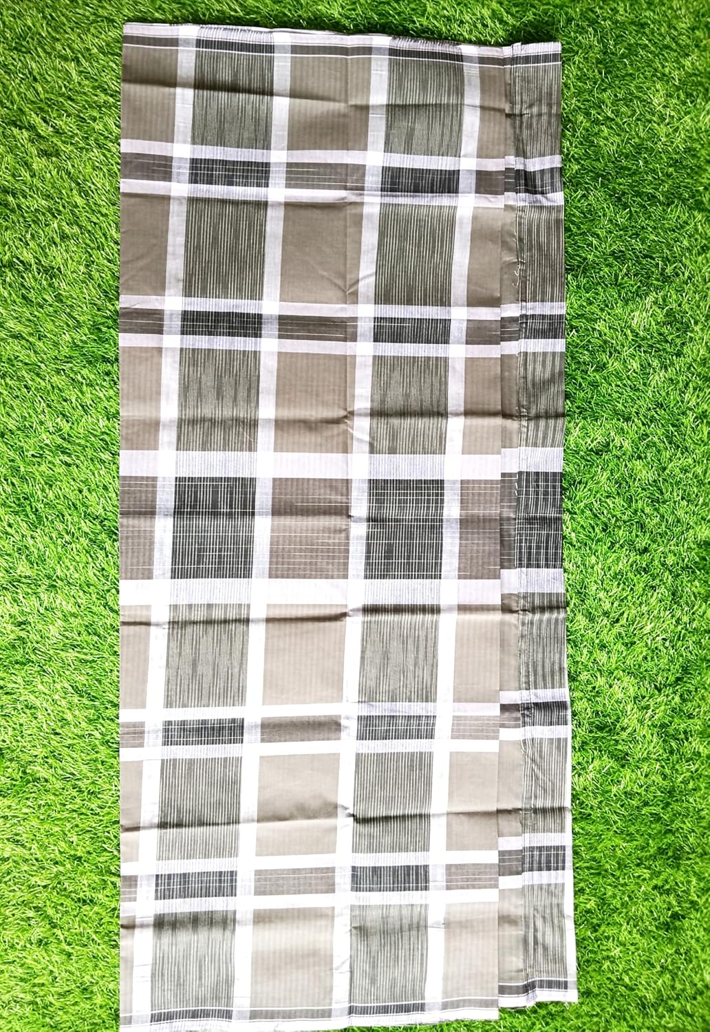 Premium Cotton Stitched Handloom Lungi, Traditional Chennai Style, 2.10 Meters, Blue Striped, Pack of 2