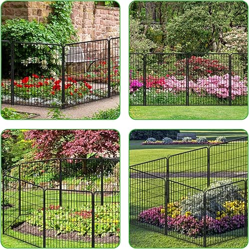 Vista 8 de Valla de jardín decorativa sin excavación con puerta, paneles de valla de metal inoxidables, 40 pulgadas de alto x 101 pies de largo, valla