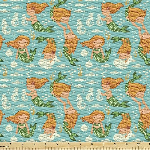 Miniatura 83 de Ambesonne Tela de Mariposas por Yarda, Patrones de Mariposas Estacionales Alegres Selva Tropical Naturaleza Salvaje Ilustración, Tela Decorativa