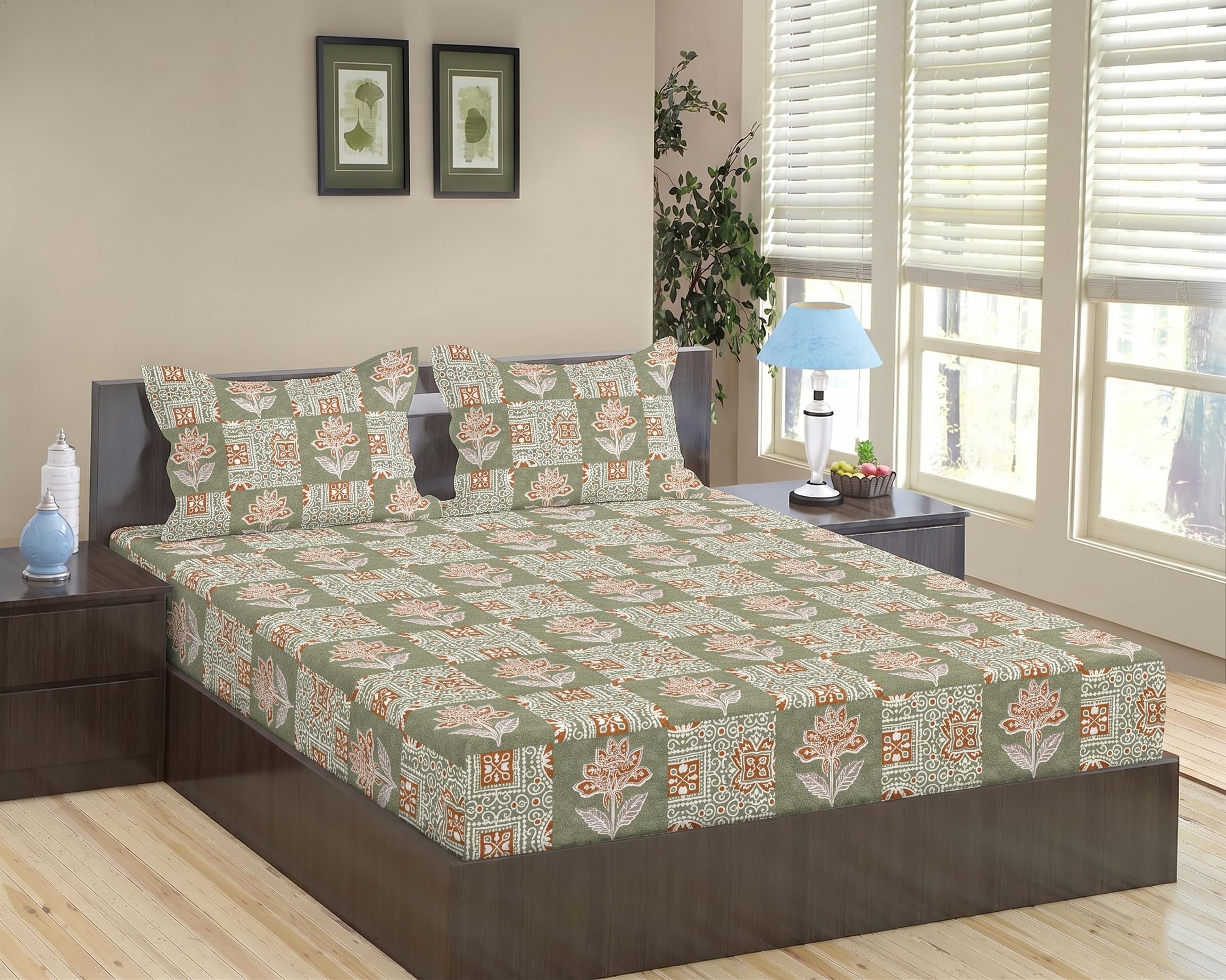 Trance Home Linen Abstract Green Fitted Bedsheet -9 Trance Home Linen Abstract Green Fitted Bedsheet -9