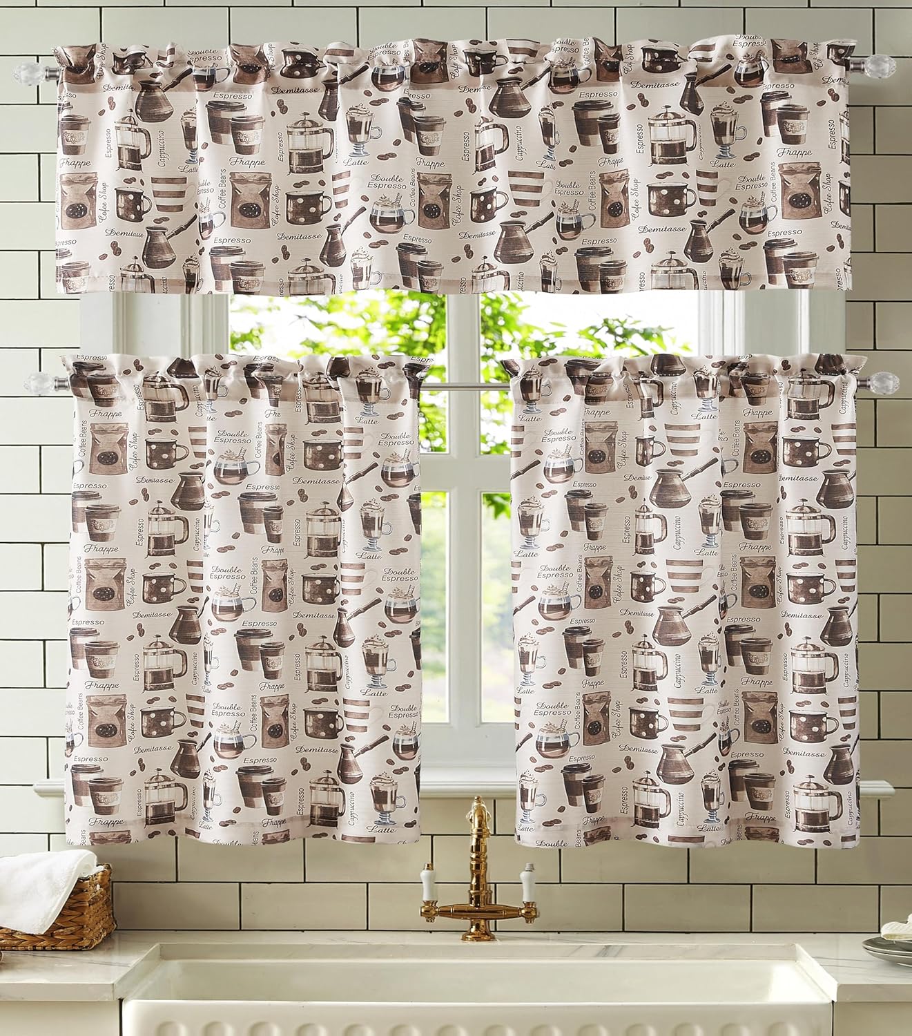 Latte Slub Kitchen Curtains Window Tier Valance Set Farmhouse Short Café Bathroom Window