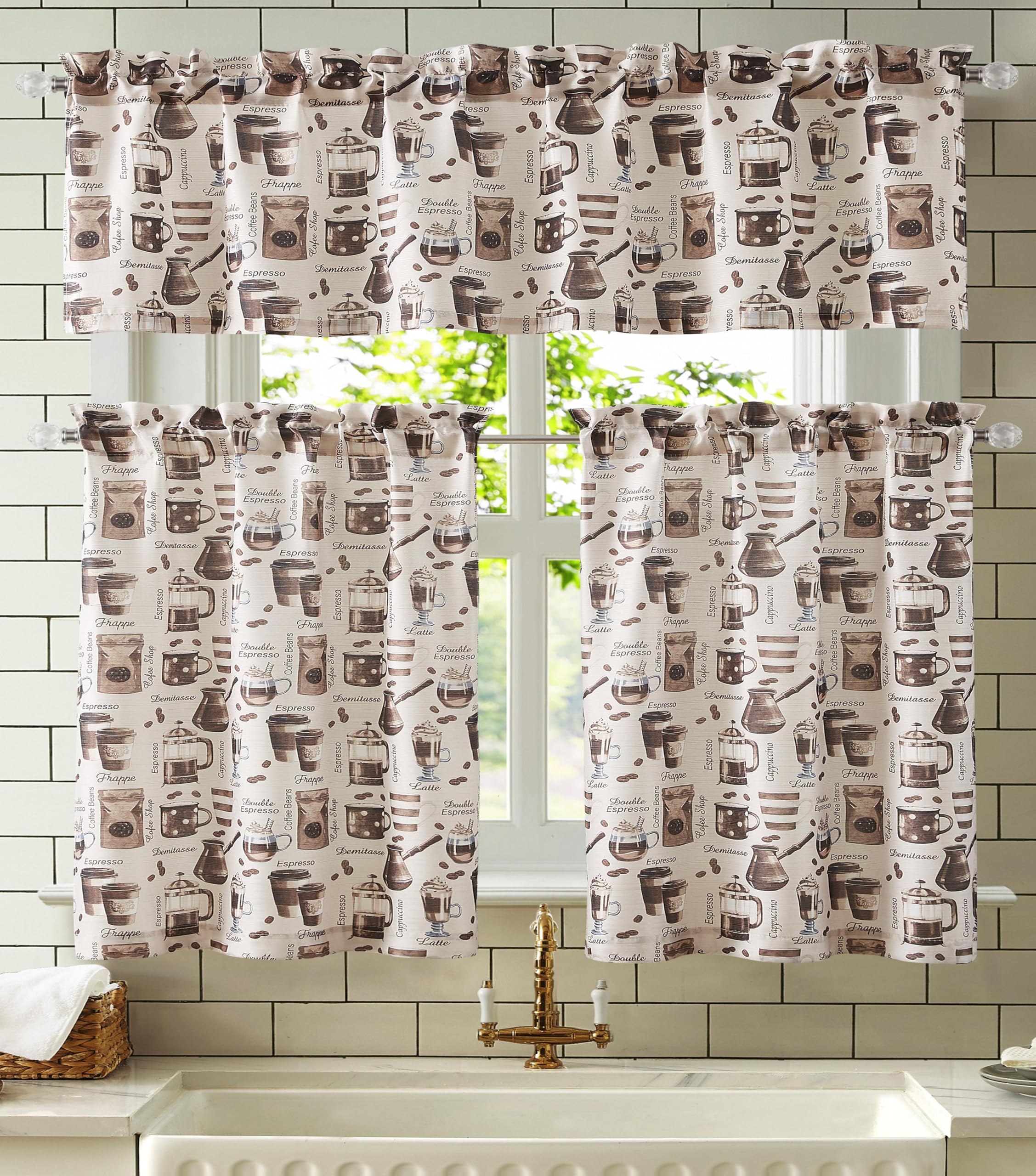 RT Designers Collection Latte Slub Kitchen Curtains Window Tier Valance Set Farmhouse Short Café Bathroom Window