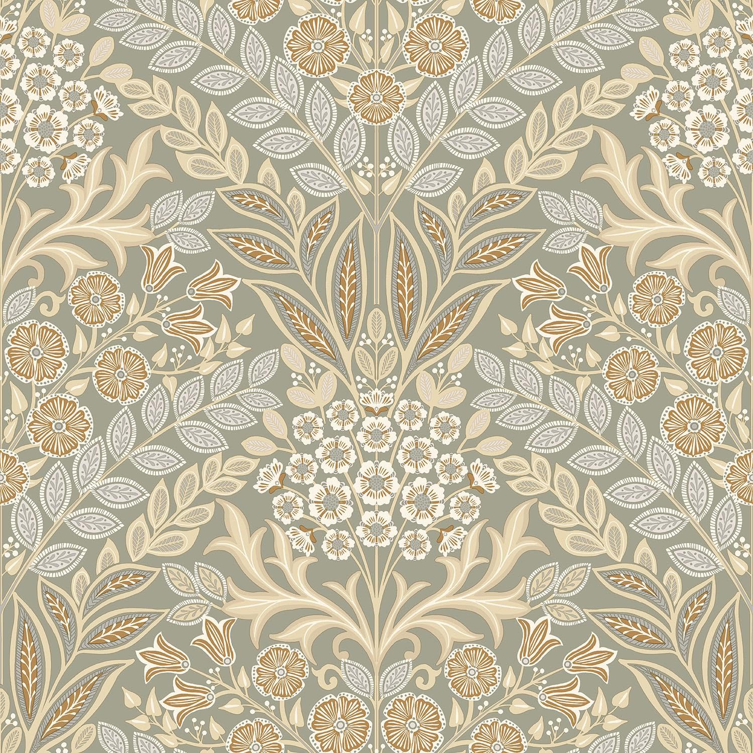Arts Floral Taupe Wallpaper - Flowers Leaves Botanical Naturistic - Textured Stylish Paste The Wall Vinyl