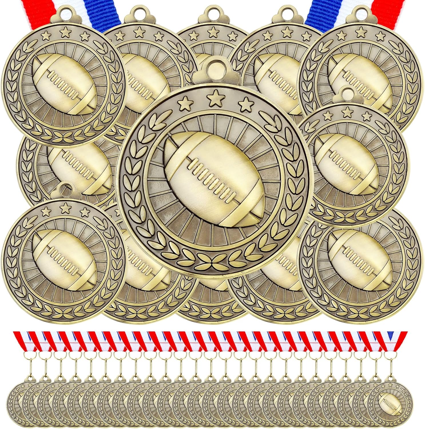 Remuuly 60 Pcs Gold Award Medals 2 Inch Soccer Baseball Volleyball Football Cheer Trophy Medals Metal Awards Bulk with Neck Ribbons Trophy Prize Gifts for Sports Competitions