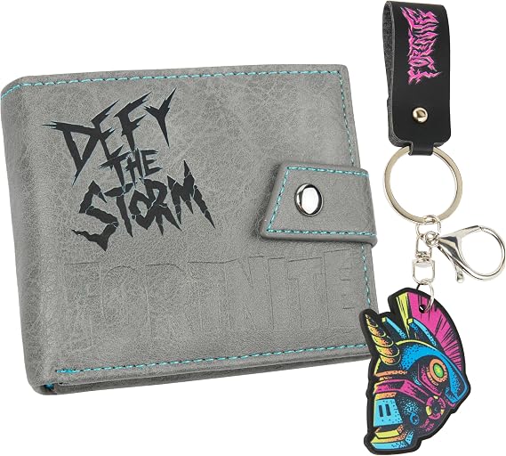 Fortnite Wallet & Keyring Set for Boys & Teens, Wallet with Coin Pocket & Durable Keychain, Stocking Filler & Gaming Gifts (Grey)