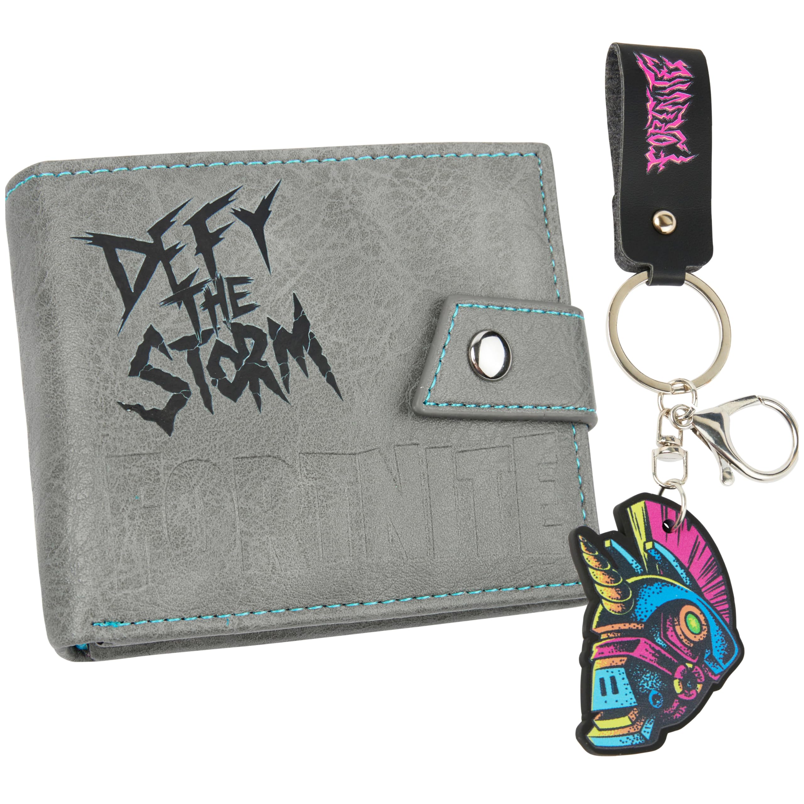 Fortnite Wallet and Keychain Set for Boys, Teens with Coin Purse, Key Ring, Card Holder, Bill Compartment, Cool Travel Wallet, Gamer Gifts for Boys (