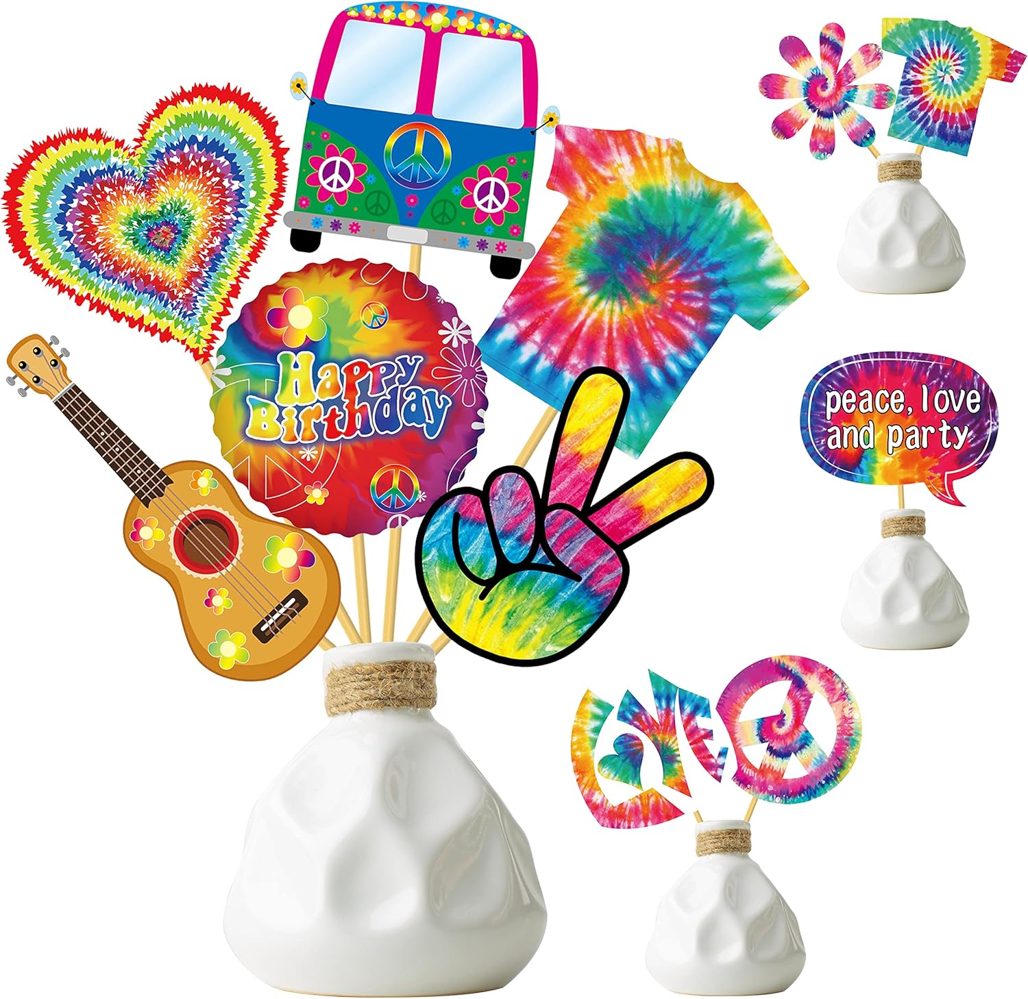 26pcs Tie Dye Party Centerpieces Sticks Tie Dye Table Toppers