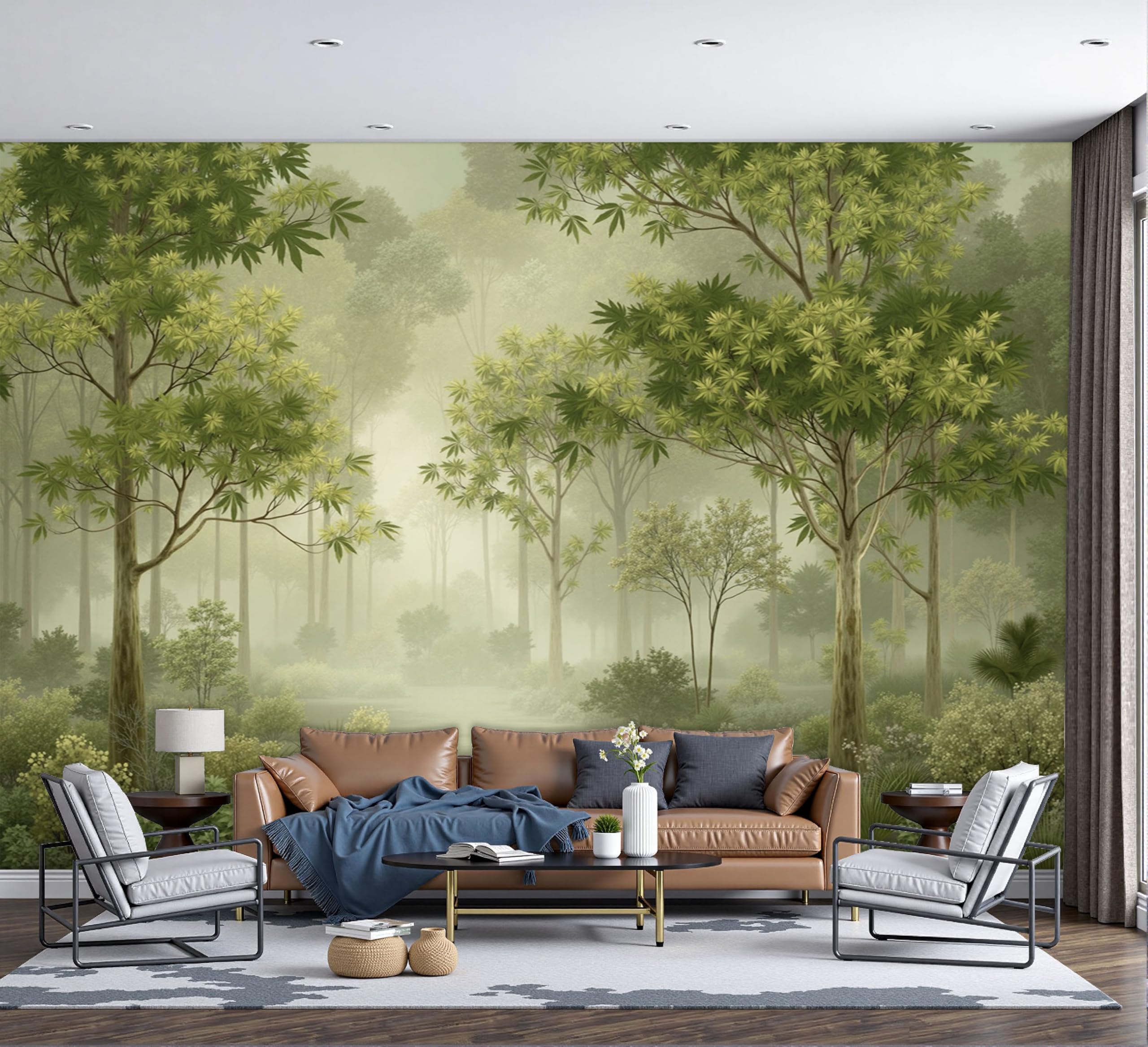 Fresque poster XXL forêt de brume pour masquer un mur vide avec style