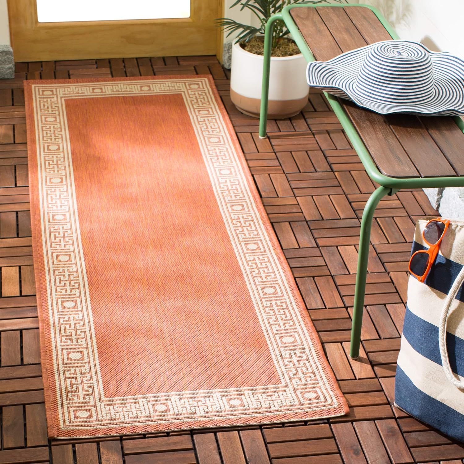 SAFAVIEH Washable Rug Outdoor Courtyard Collection - 2'7" x 8'2" Runner, Rust & Sand, Non-Shedding & Easy Cleaning, Ideal for Patio, Backyard, Mudroom (CY5143A)