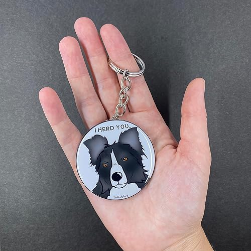 Miniatura 7 de Border Collie Keychain, Funny Herding Dog Key Ring, Pet Portrait Cartoon Art Gifts & Collectible Accessories, 2.25" Handmade Button Style Keychain