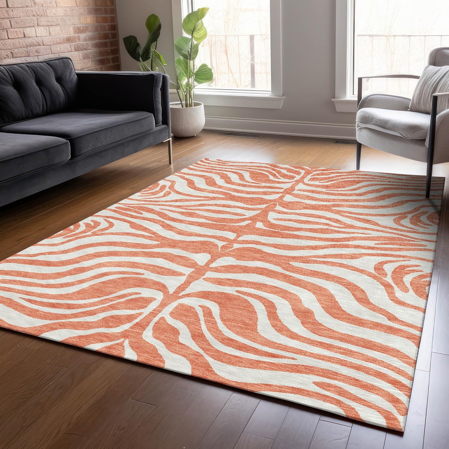 Addison Rugs Chantille ACN1042 Orange 5' x 7'6" Indoor Outdoor Area Rug, Easy Clean, Machine Washable, Non Shedding, Bedroom, Entry, Living Room, Dining Room, Kitchen, Patio Rug