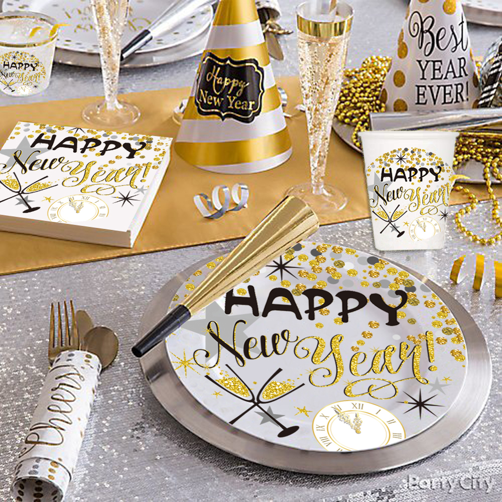 VitalCozy 3-Pack Happy New Year Tablecloths | 54x108 Inch Black & Gold Disposable Plastic Covers | 2025 Party Supplies - View #3