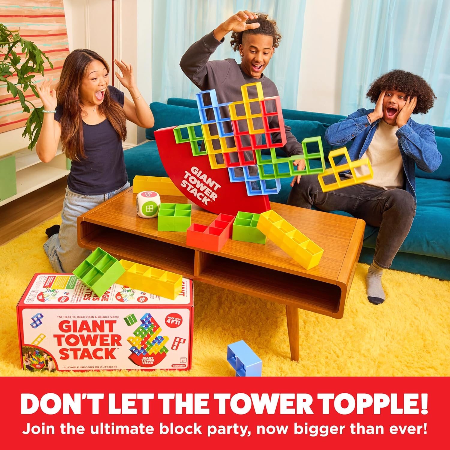 Giant Tower Stack by Relatable, The Jumbo Block Game Where You Balance Building Blocks - Ultimate Outdoor Games, Yard Games for Adults, & Family Games Challenge - Ages 8+