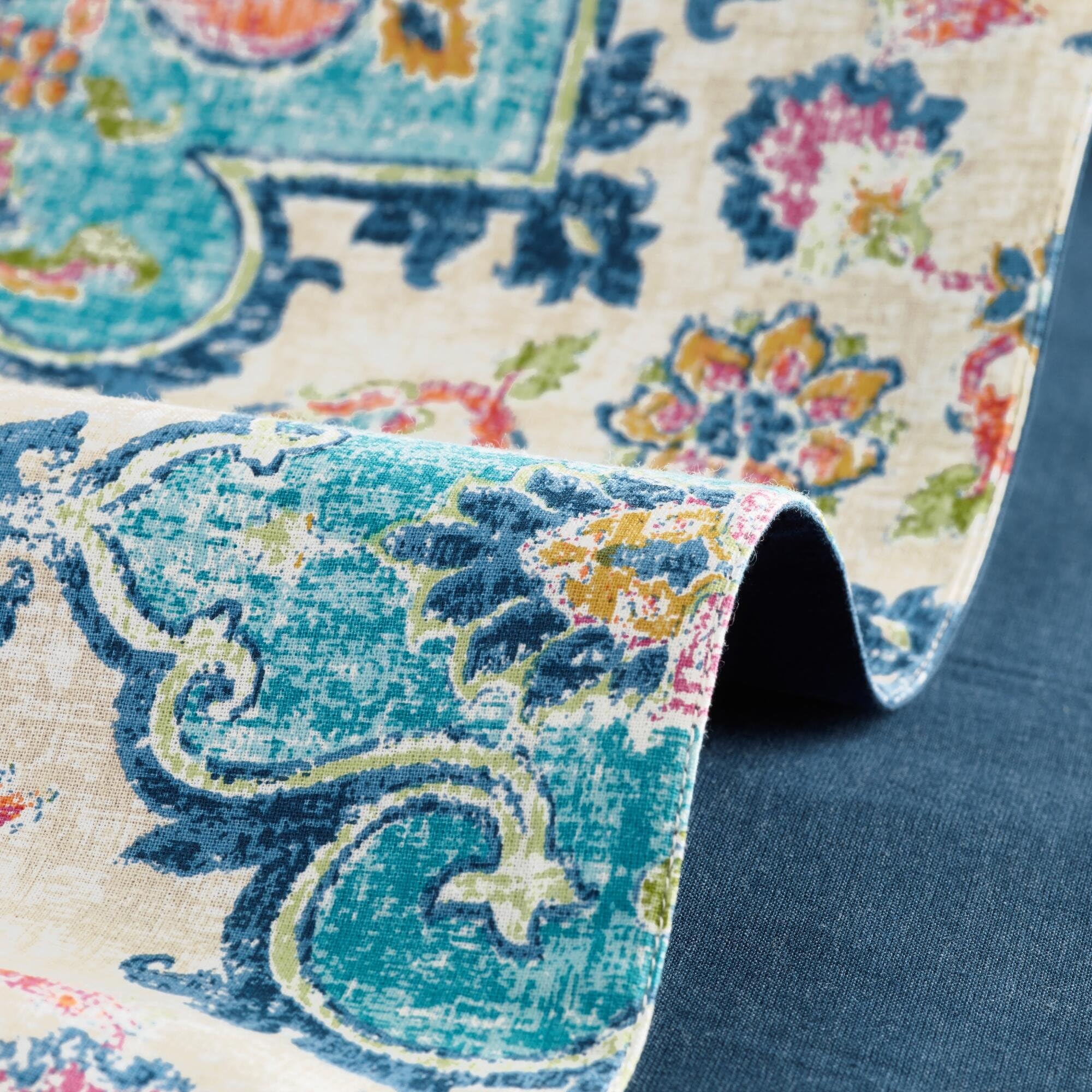 Cotton Washable Long Kitchen Runner Table Runner Lapis Multicolor, X-Small, 178L x 38.2W Centimeters