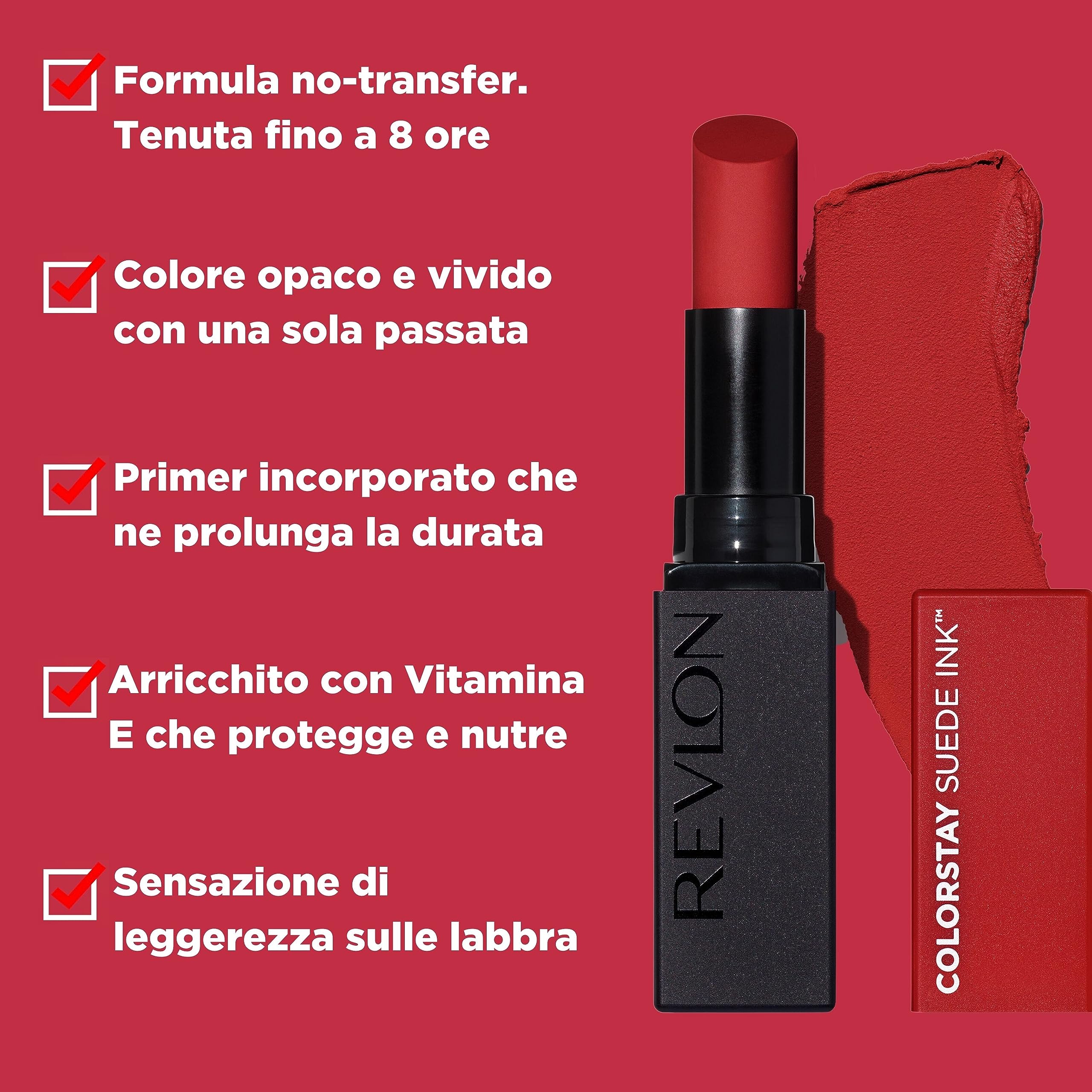 Revlon ColorStay Suede Ink Lipstick, Rossetto Opaco, A Lunga Durata, Formula No-Transfer, Arricchito con Vitamina E, Resistente All'Acqua, 015 Lip Boom, 2.55g