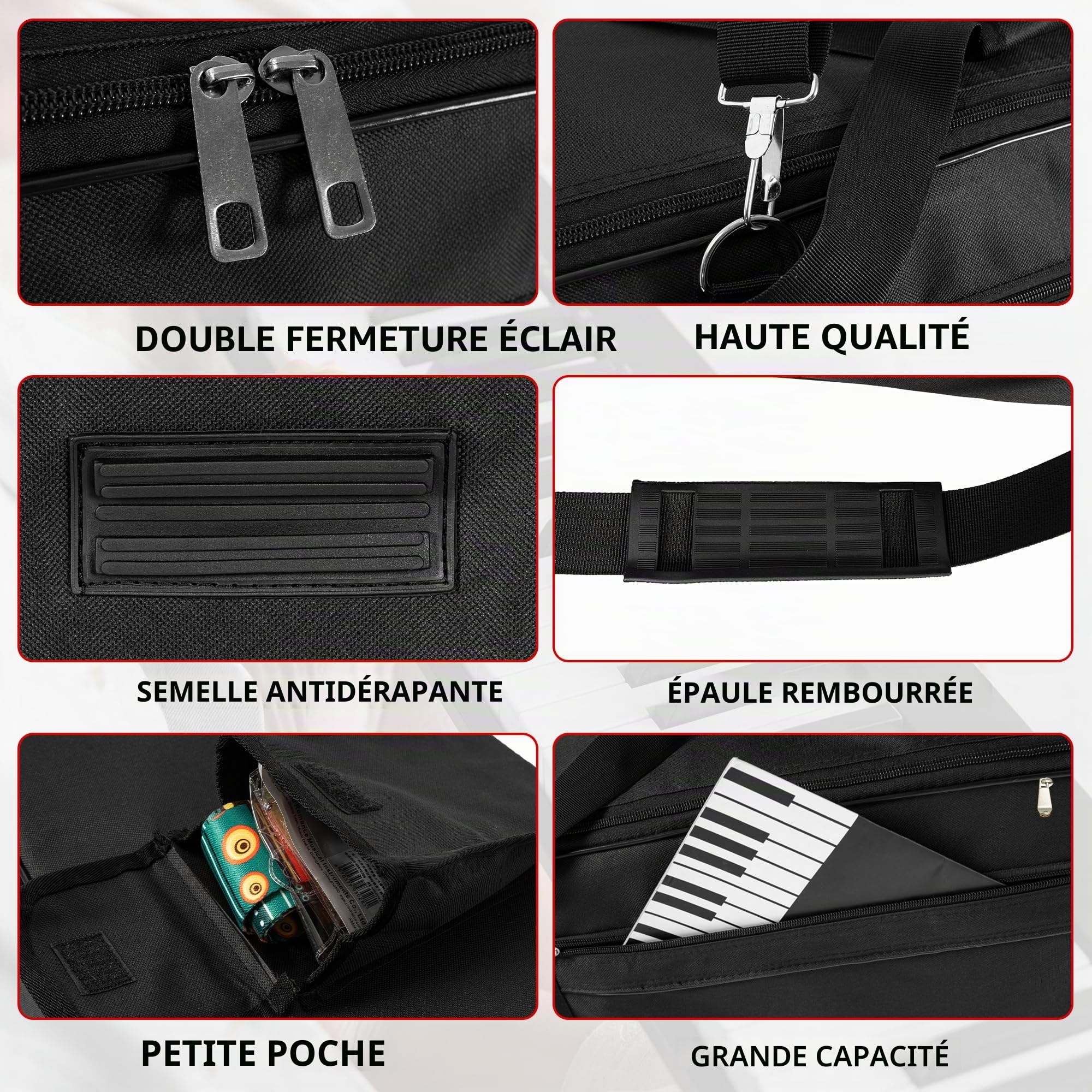 AKOZLIN Housse de Transport rembourrée pour Clavier de Piano,88 Tasten | Cette housse de piano convient pour électrique 61-76-88 Touches 600D Tissu Oxford avec mousse de 10 mm Rembourré,Noir