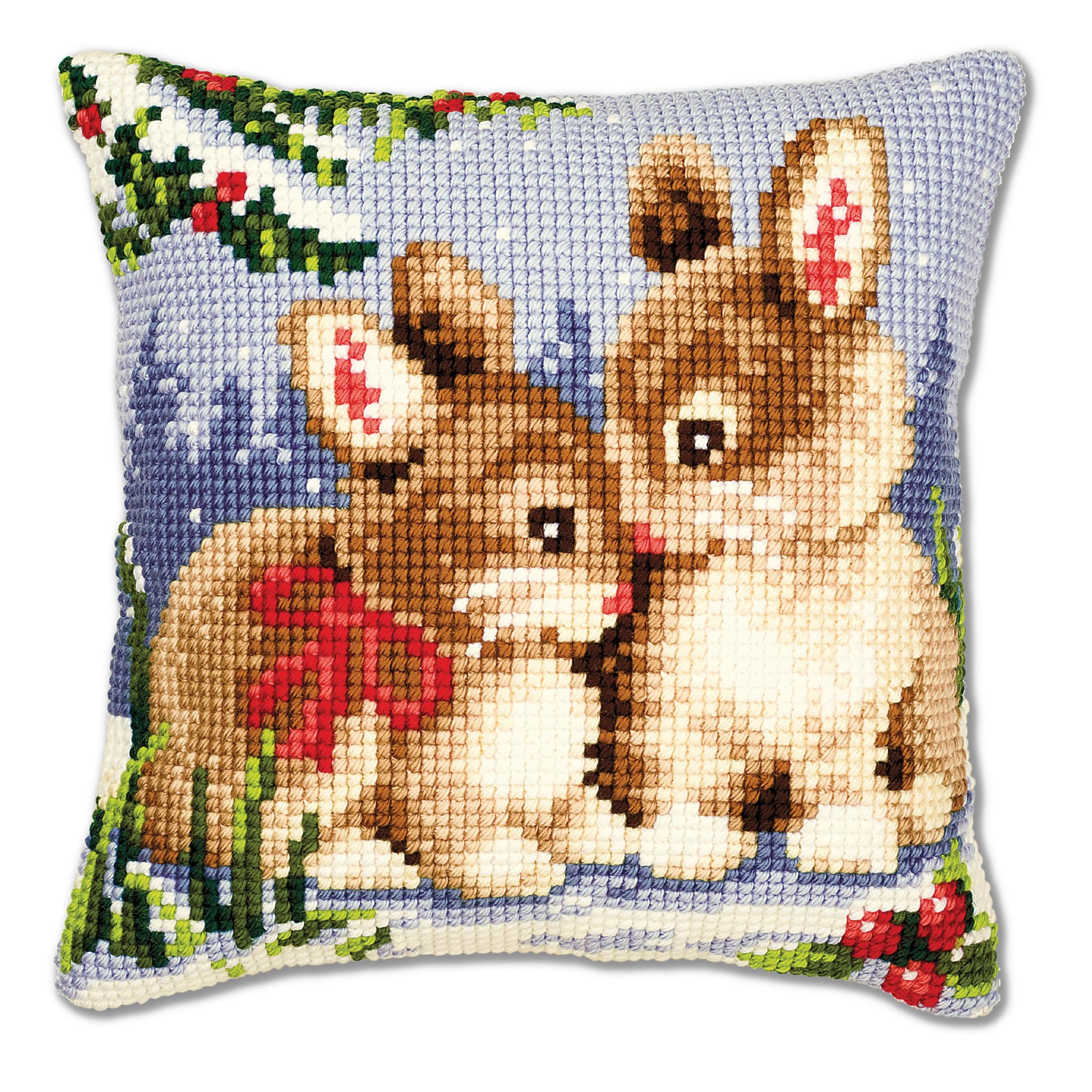 Vervaco Multi Winter Scene Bunnies Cross Stitch Cushion, -Colour