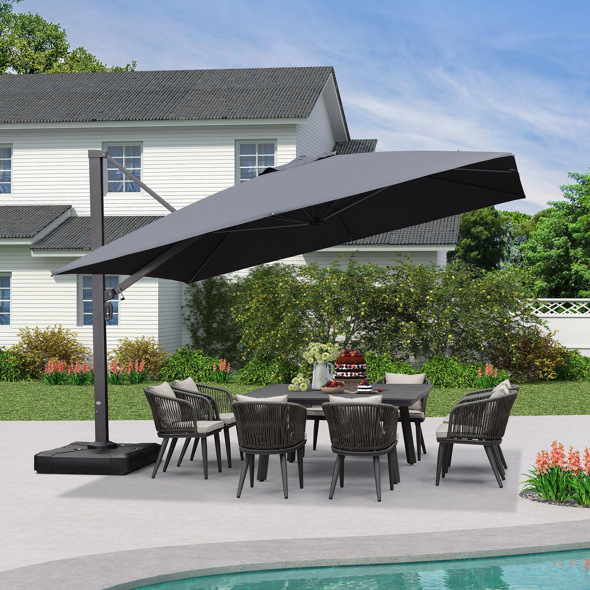 PURPLE LEAF Grand Parasol Déporté 3,65 x 3,65 m Aluminium Robuste, Gris | Mât renforcé Ø11 cm, Montage facile, Rotation 360°, Inclinaison 5 positions, Toile durable, Toile amovible et lavable