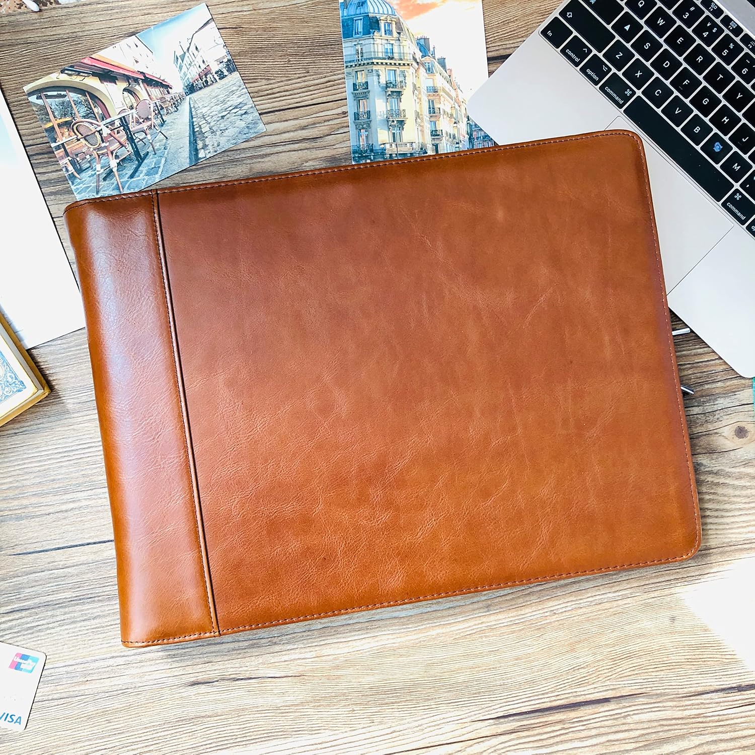 Leather Business Check Binder 7 Ring, Zippered Business Checkbook Cover, Premium Check Book Holder, 600 Checks Capacity for 9 x 13 inch Sheets Oil Waxed Brown