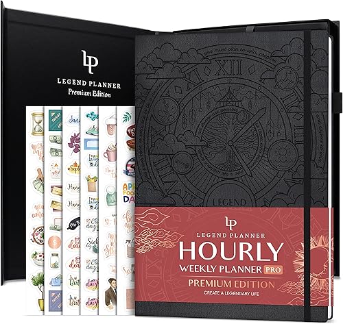 Legend Hourly Planner PRO Premium - Agenda grande sin fecha con ranuras de tiempo, organizador personal y de trabajo para planificación diaria,