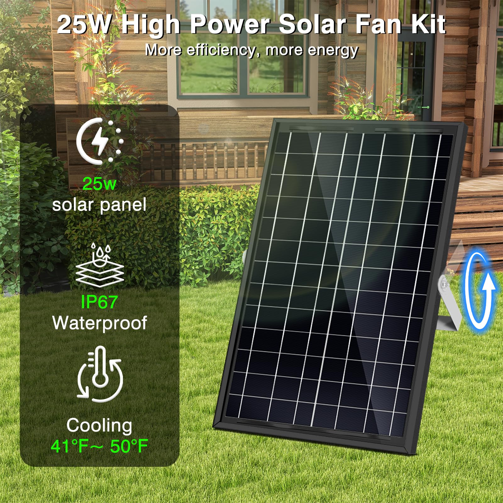 Ventilador de escape solar, ventilador solar de 25 W para gallinero, cobertizo, invernadero y ático, refrigeración de ventilación, fácil instalación, 3500 RPM, cable de 18 pies, kit de 4 ventiladores