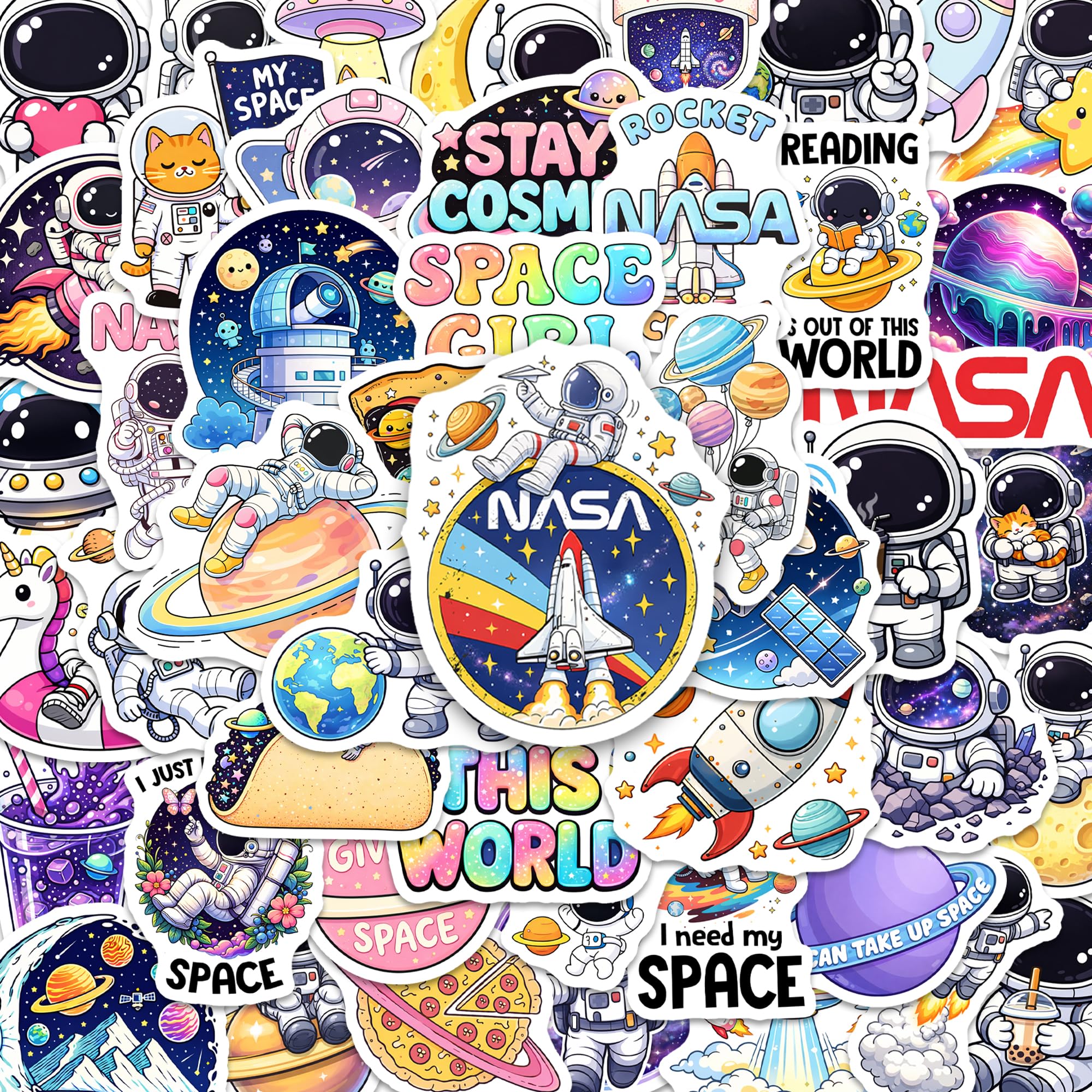 BEATRI Space Stickers (50Pcs) Waterproof Vinyl Astronaut Decor