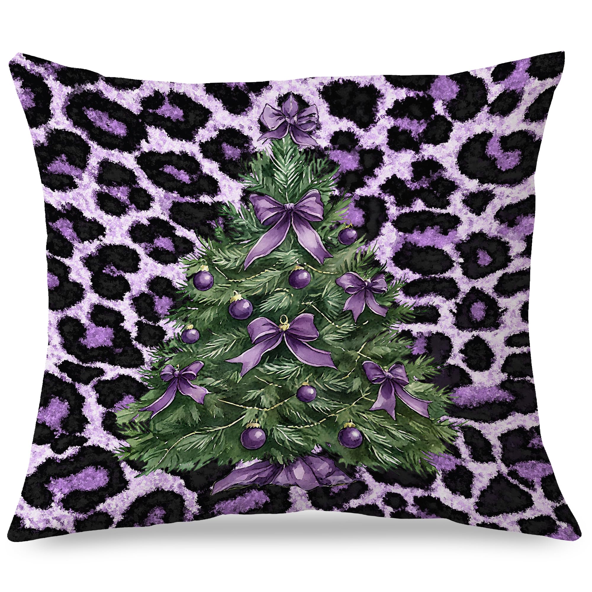 Exqcom Purple Leopard Christmas Tree Pillow Covers 18x18 Leopard Christmas Home Decor Preppy Xmas Tree Cheetah Throw Pillow