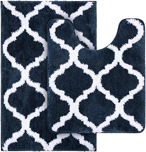 OLANLY juego de 2tapetes de baño de microfibra, tapete para ducha y para inodoro con forma de U, lavables a máquina, en seco, antideslizantes,