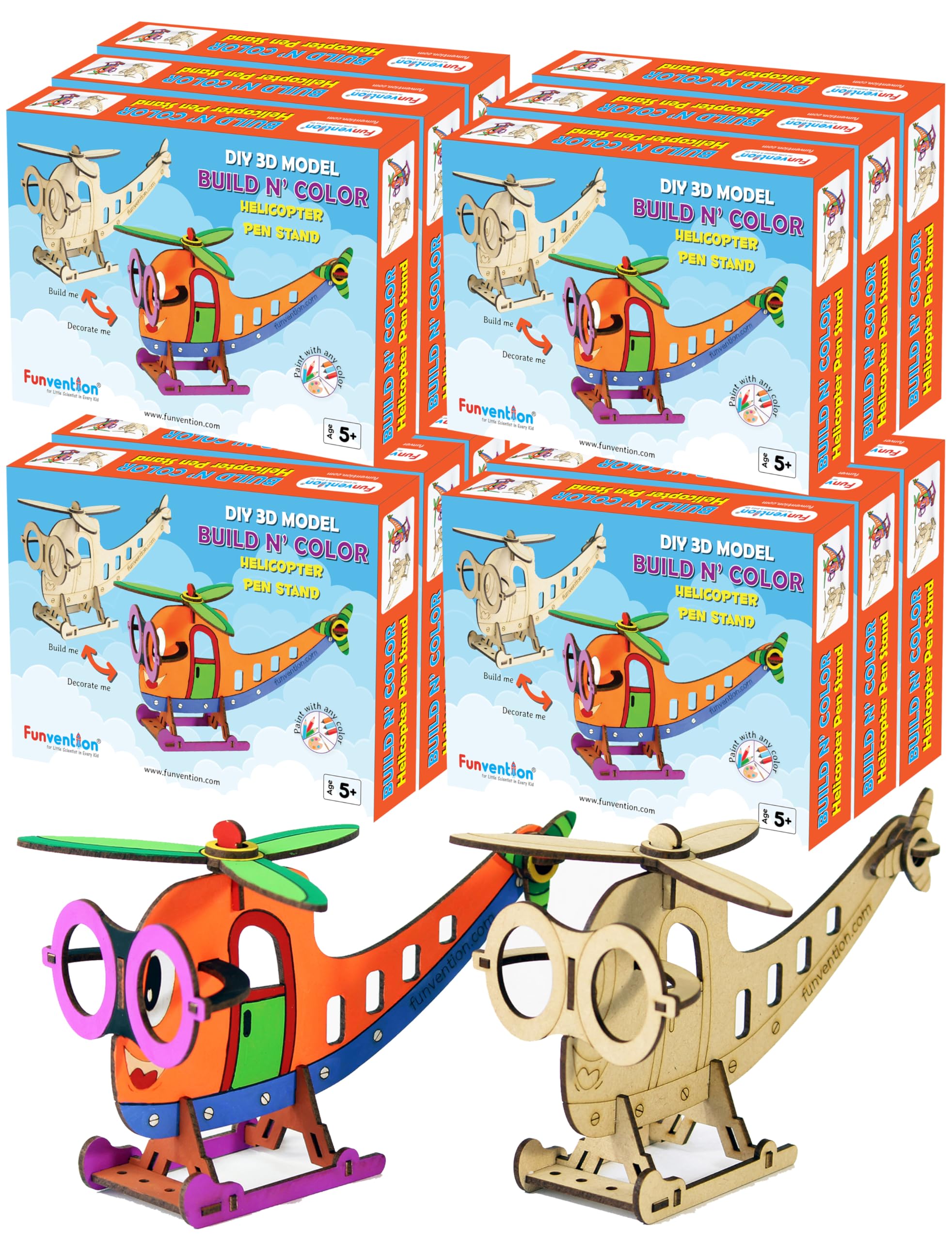 Funvention Helicopter - 3D Coloring Model (Pack of 12) - DIY Desk Organizer Pen Stand - STEM Leanring 3D Puzzle Toy -Art, Coloring and Painting Kit for Kids -Birthday Return Gift, Kids Party Pack (B07J4Y1W5X) Amazon Price History, Amazon Price Tracker