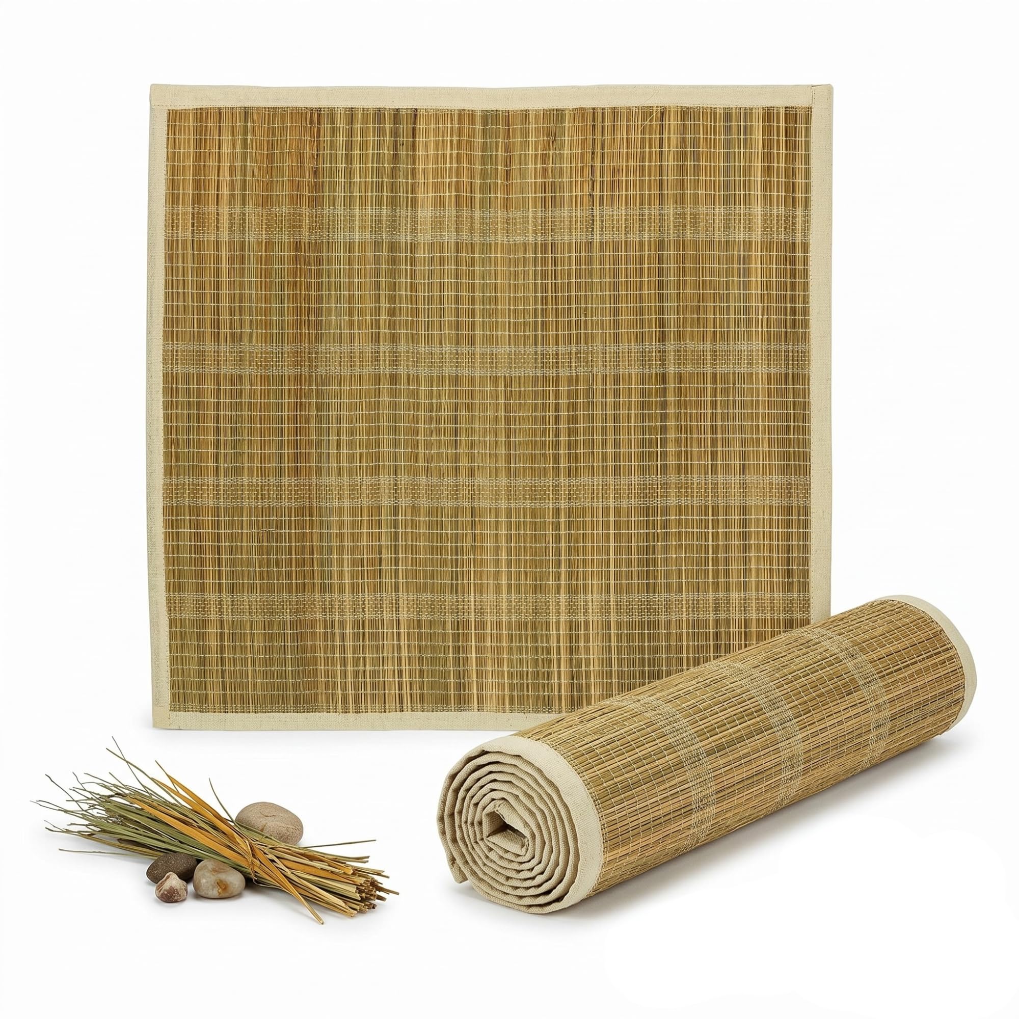 Handwoven Natural Darbha Grass(Original) Kusha Asana Meditation Mat (24x20) inch - Pooja, Yoga & Prayer Mat | Eco-Friendly, Stylish Home Decor (24 x 20 Inch -White Border, Pack of 1)-image-3