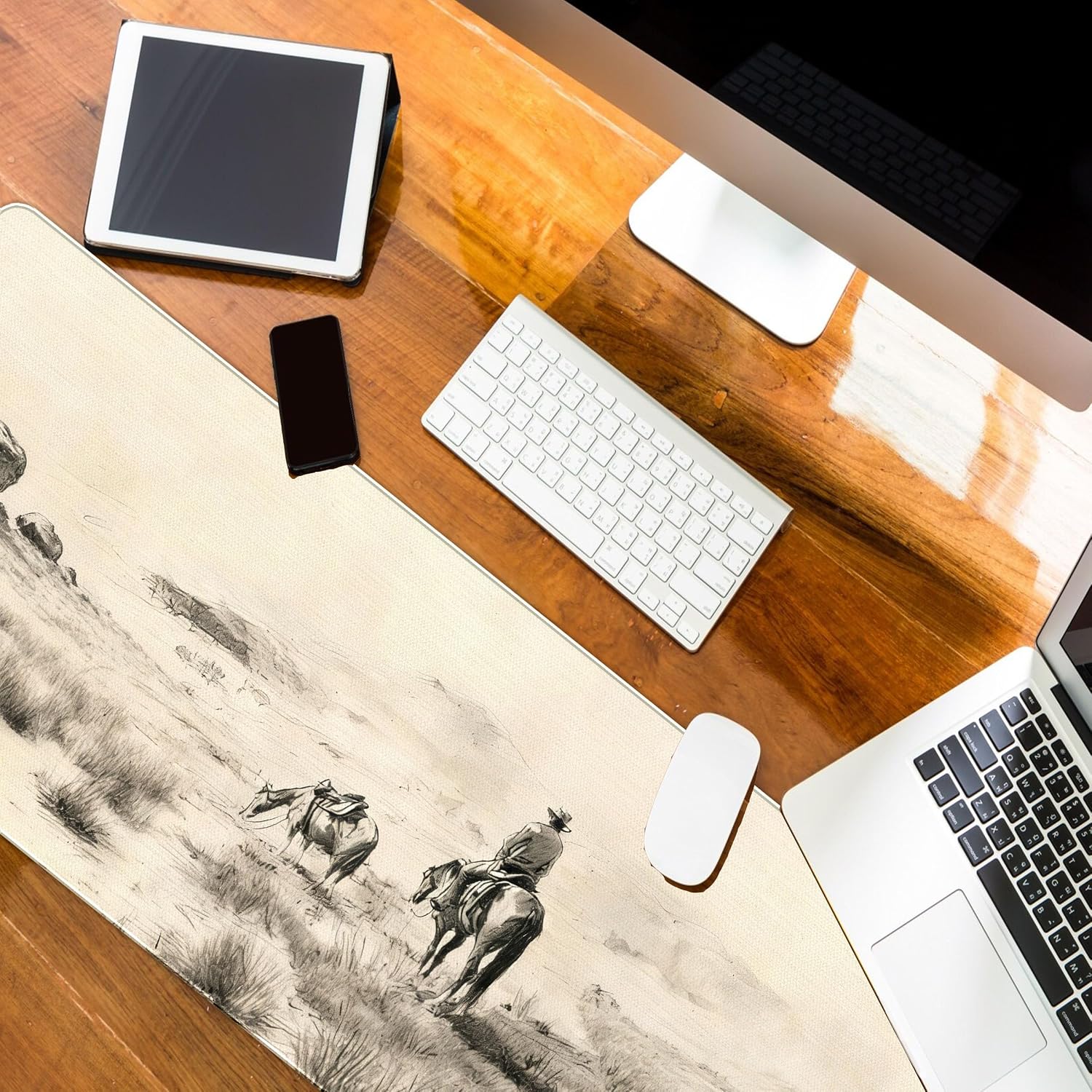 Horse Western Desk Mat, Vintage Desk Accessories Mouse Pad 31.5x11.8 image 5
