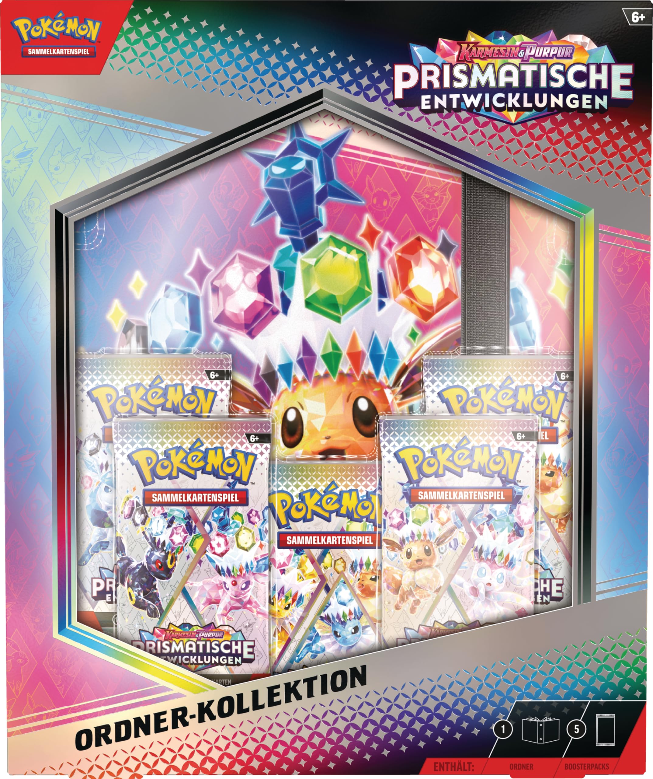 Pokémon - Kolekcjonerska gra karciana kolekcja karmesin & purpur – rozwój pryzmatyczny (segregator z 378 przegródkami na karty i 5 pakietami Booster)