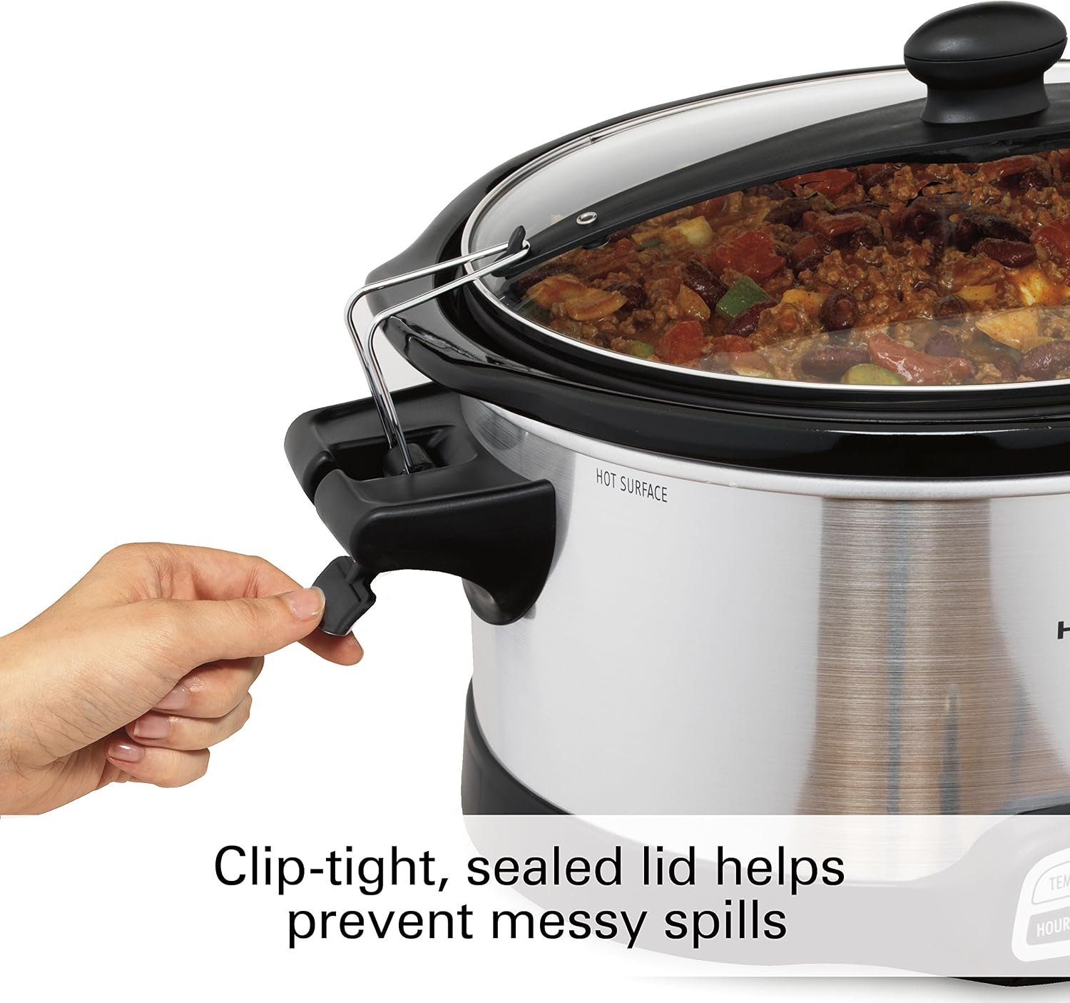 Hamilton Beach Programmable Slow Cooker, 7 quart with Clip-Tight Sealed Lid, Stainless Steel (33476), Silver