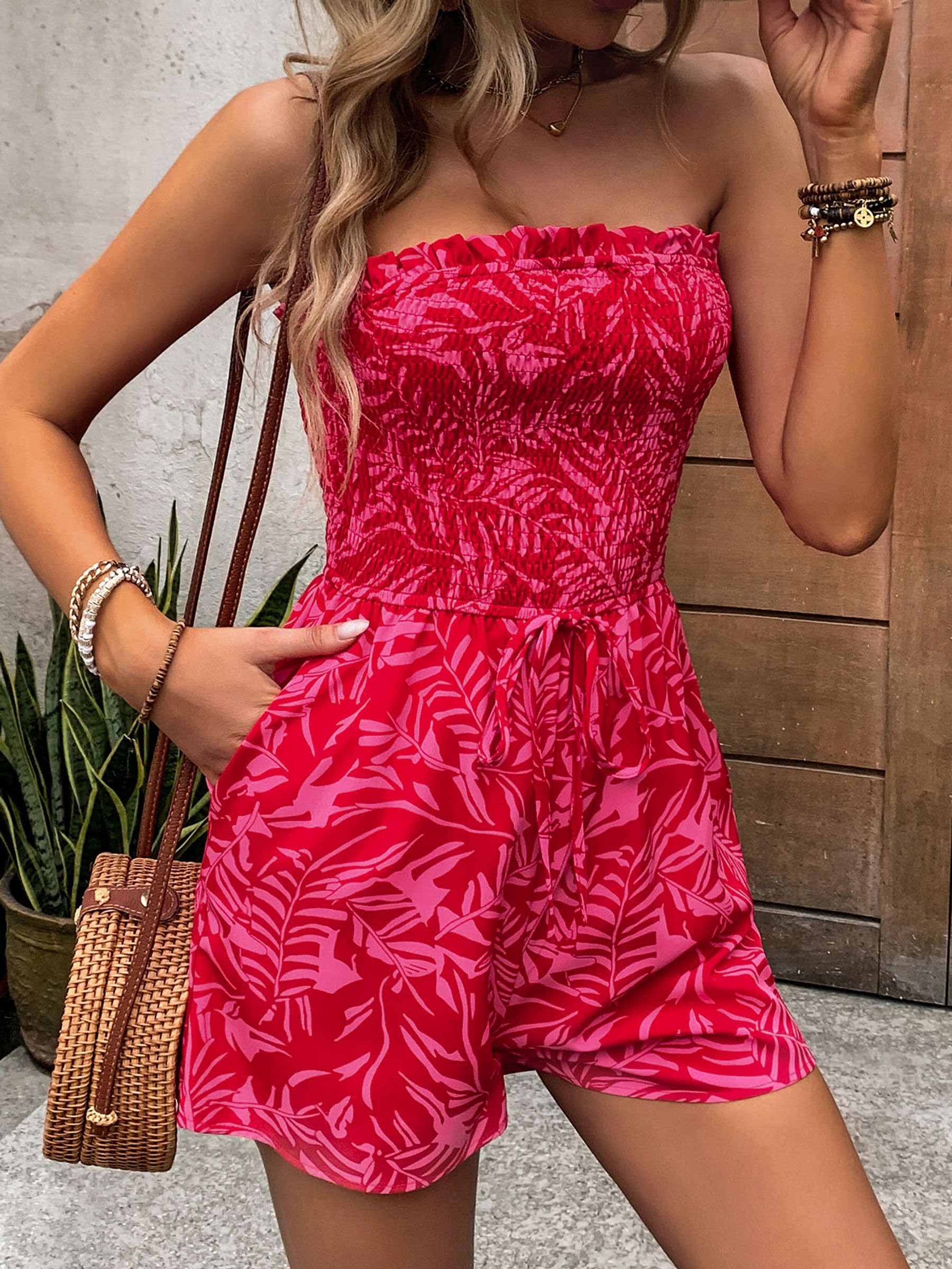 Combishort Femme Bohème Plage Romper Été Imprimé Bustier Fleur Sans Bretelles Short 2025 Tendance