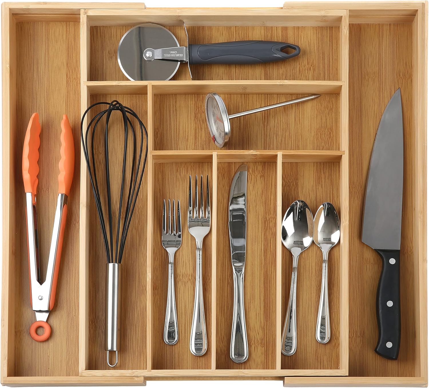 Lorena Bamboo Expandable Drawer Organizer for Kitchen Drawers, Kitchen Utensil Organizer, Flatware & Cutlery Organizer